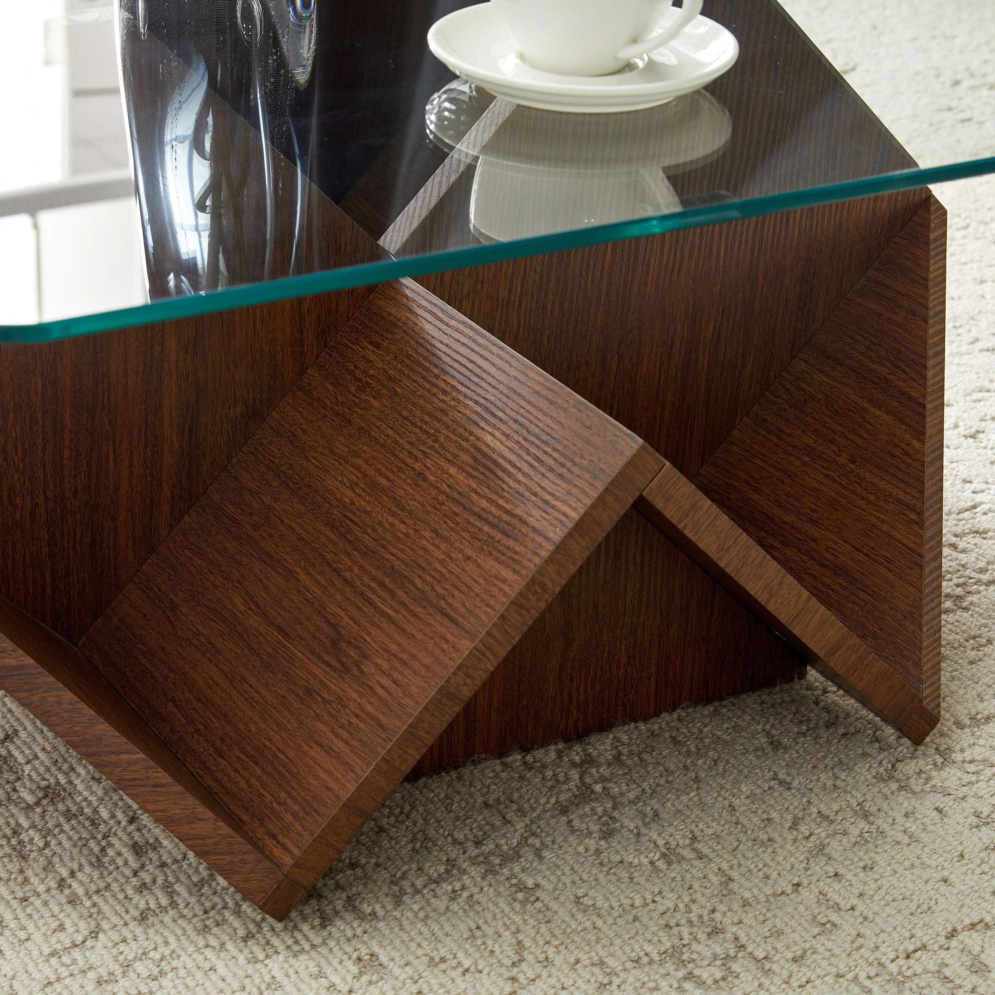 Multi-Storage Coffee Table with Tempered Glass and Spacious Compartments, Walnut Finish MDF - Image 8