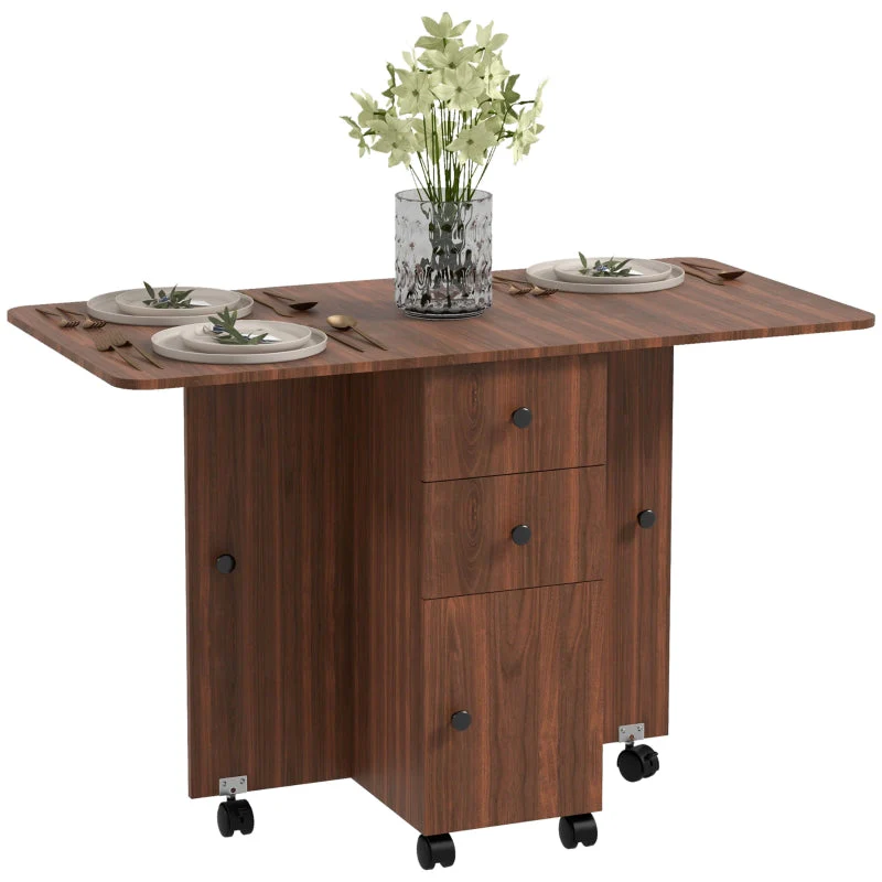 Multi-Storage Drop Leaf Dining Table, Six-Person Expanding, Distressed Brown - Image 3