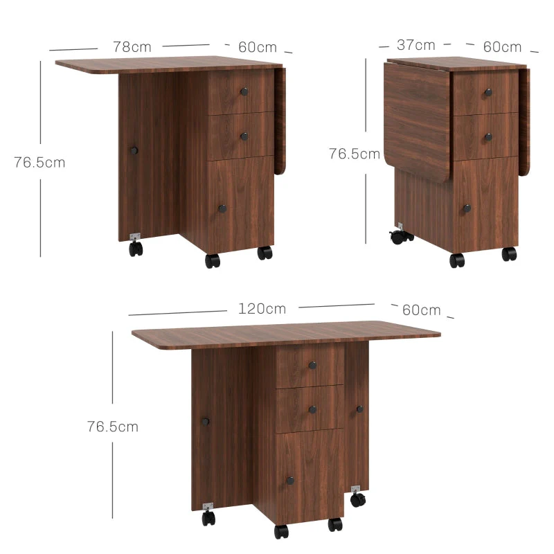 Multi-Storage Drop Leaf Dining Table, Six-Person Expanding, Distressed Brown - Image 4