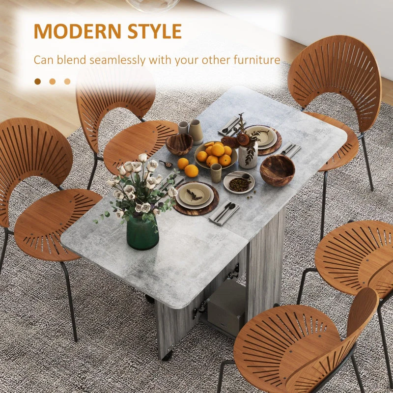 Multi-Storage Drop Leaf Dining Table, Six-Person Extendable, Mixed Grey - Image 3