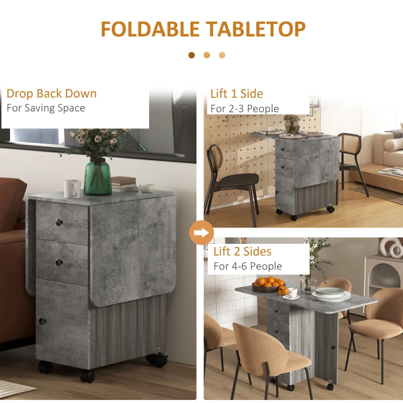 Multi-Storage Drop Leaf Dining Table, Six-Person Extendable, Mixed Grey - Image 4