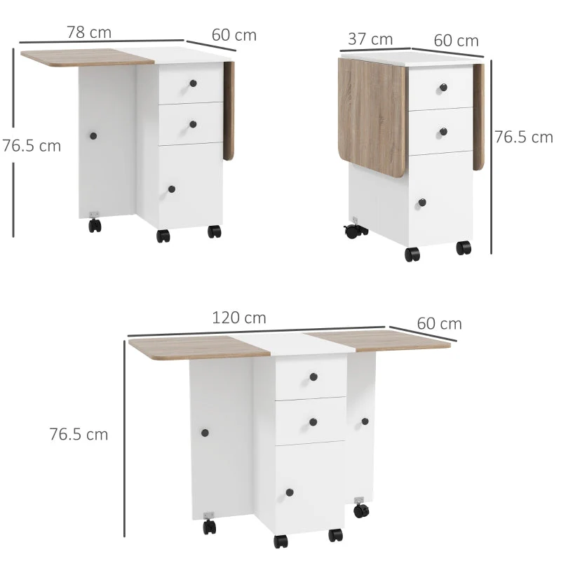 Multi-Storage Drop Leaf Dining Table Six-Person Oak and White - Image 3