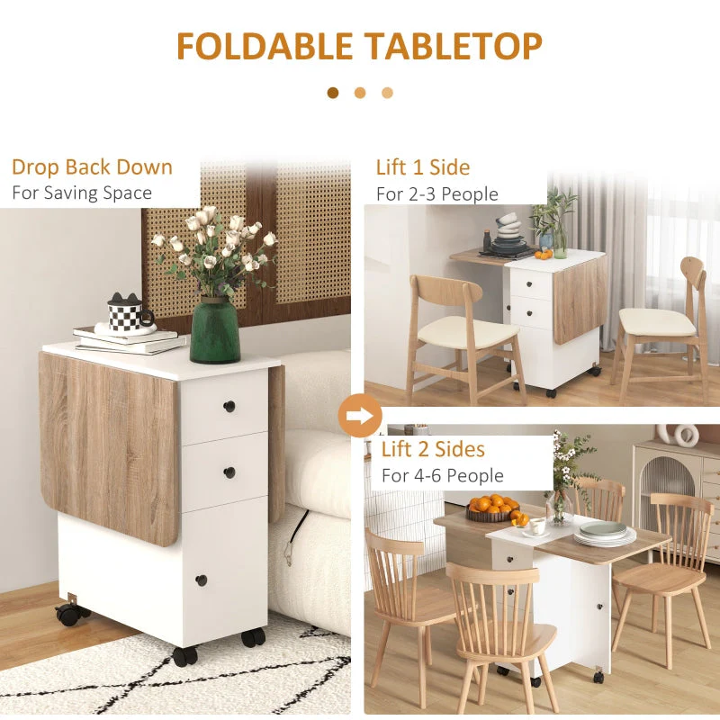 Multi-Storage Drop Leaf Dining Table Six-Person Oak and White - Image 5
