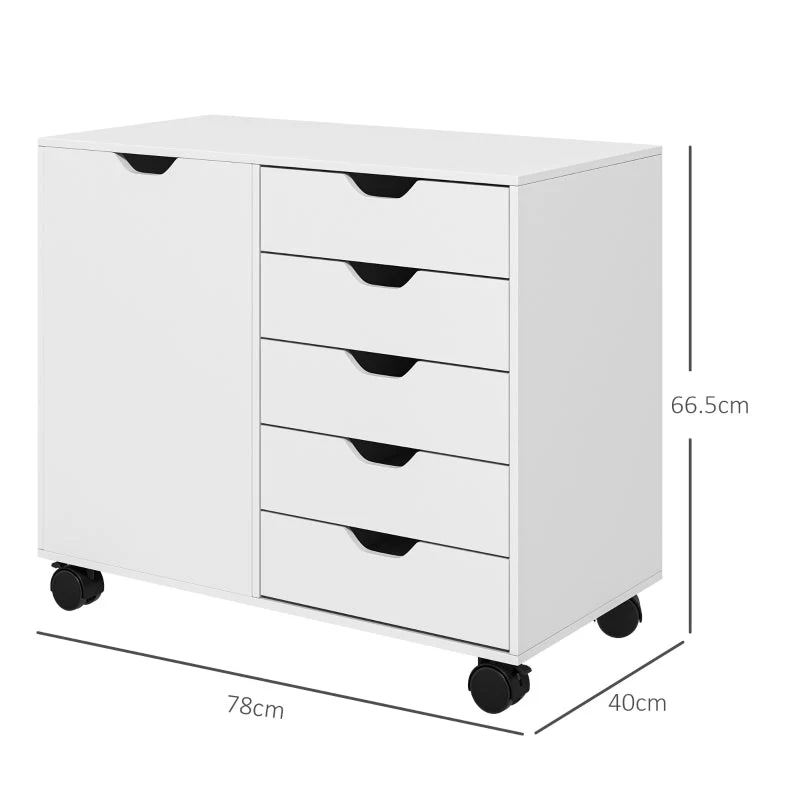 Multi-Storage Mobile Office Cabinet, 5-Drawer Cupboard Adjustable Shelf, White - Image 3