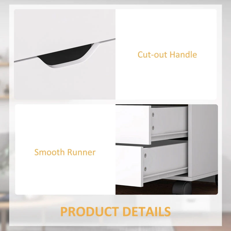 Multi-Storage Mobile Office Cabinet, 5-Drawer Cupboard Adjustable Shelf, White - Image 6