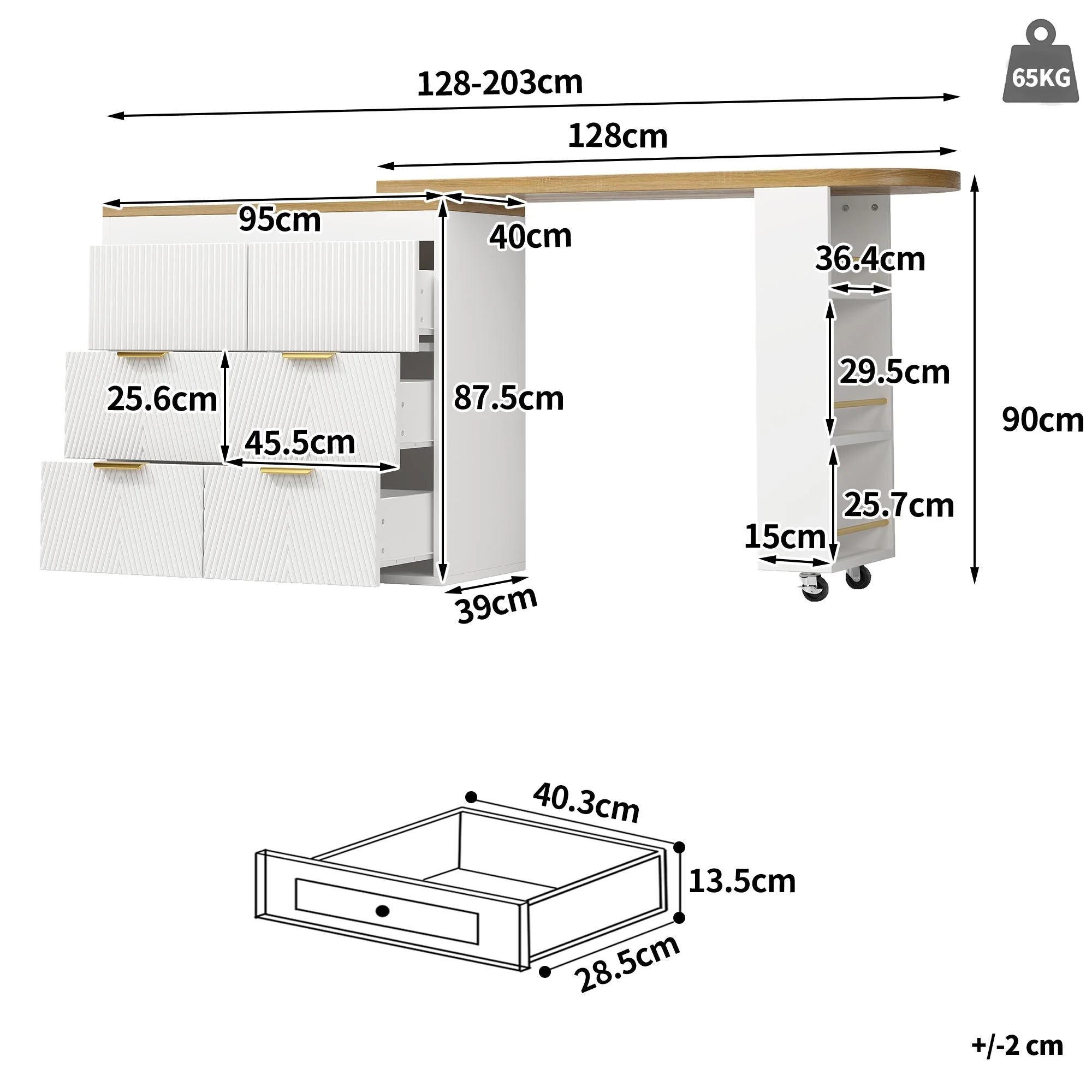 Multifunctional Bar Table with 6 Drawers and 360 Degree Rotation, White - Image 6