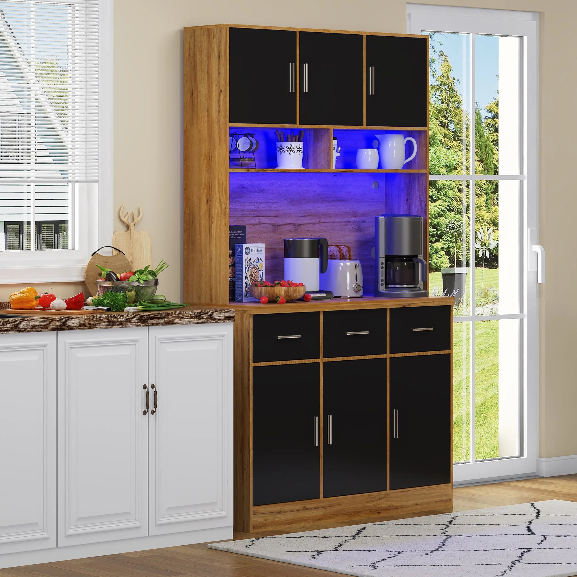 Multifunctional Buffet, 100x40x180cm with LED & App Control, Natural-colored/Black PB, MDF