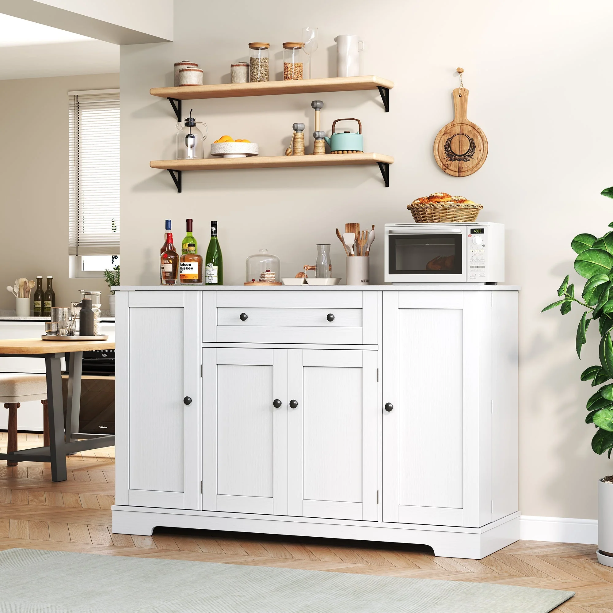 Multifunctional Buffet 138cm Sideboard Drawer Adjustable Shelves