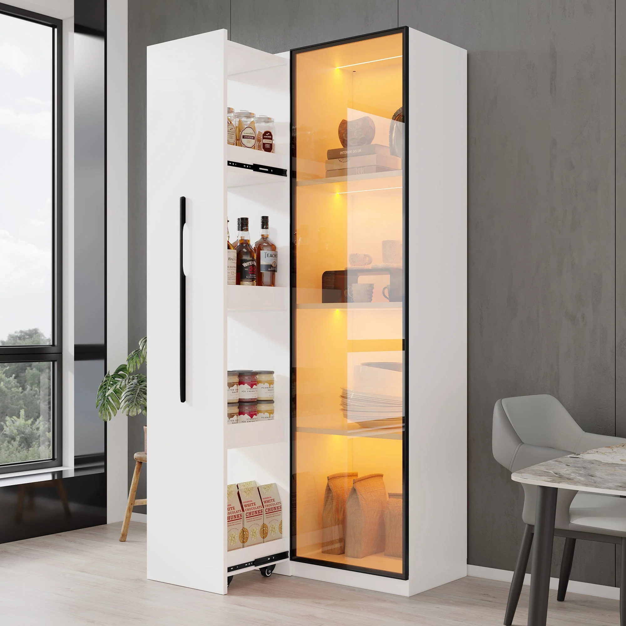 Multifunctional Cabinet 160cm Glass Doors LED Lighting, Aluminum Frame - Image 4