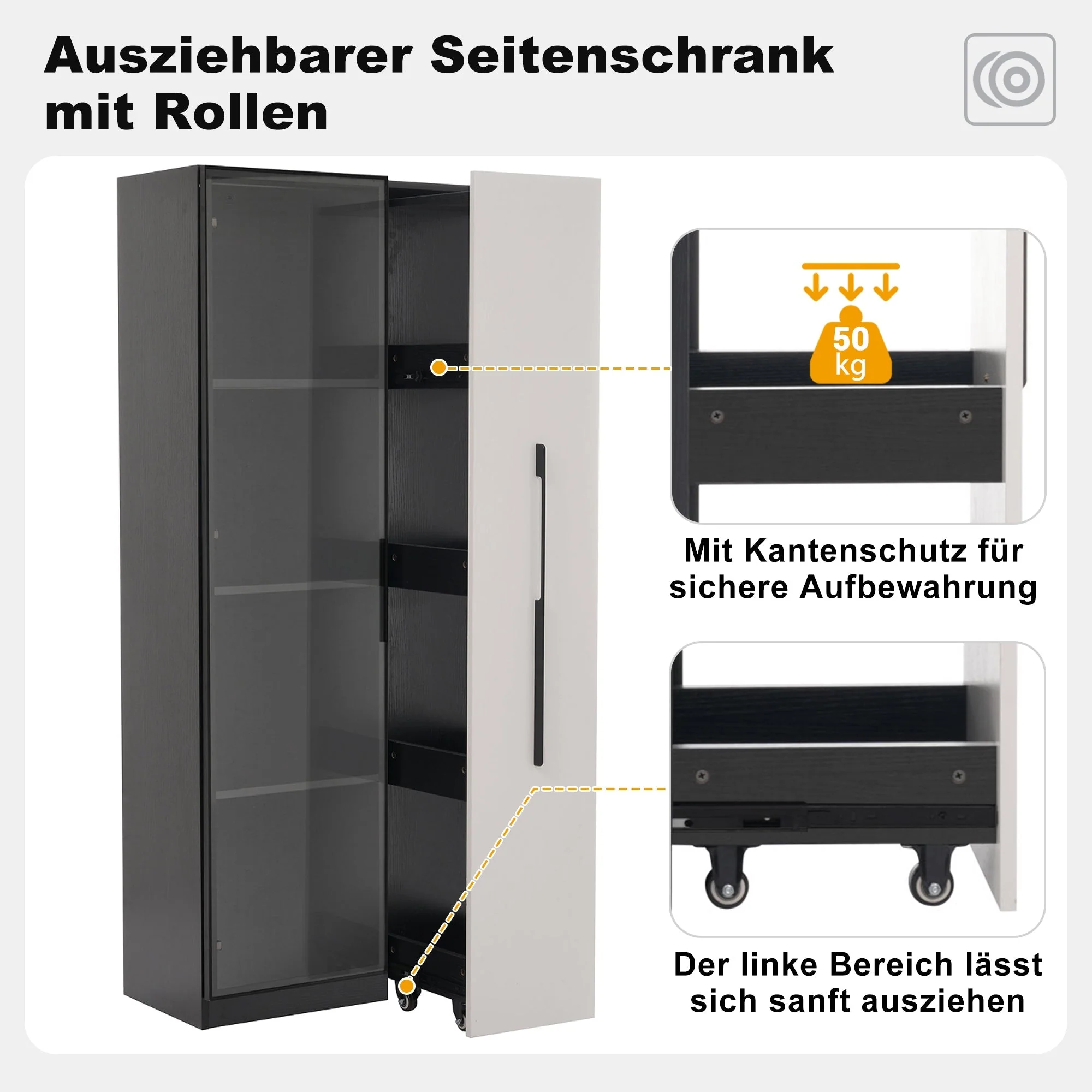 Multifunctional Cabinet with Glass Door, LED Lighting and Side Drawer, Black MDF - Image 8