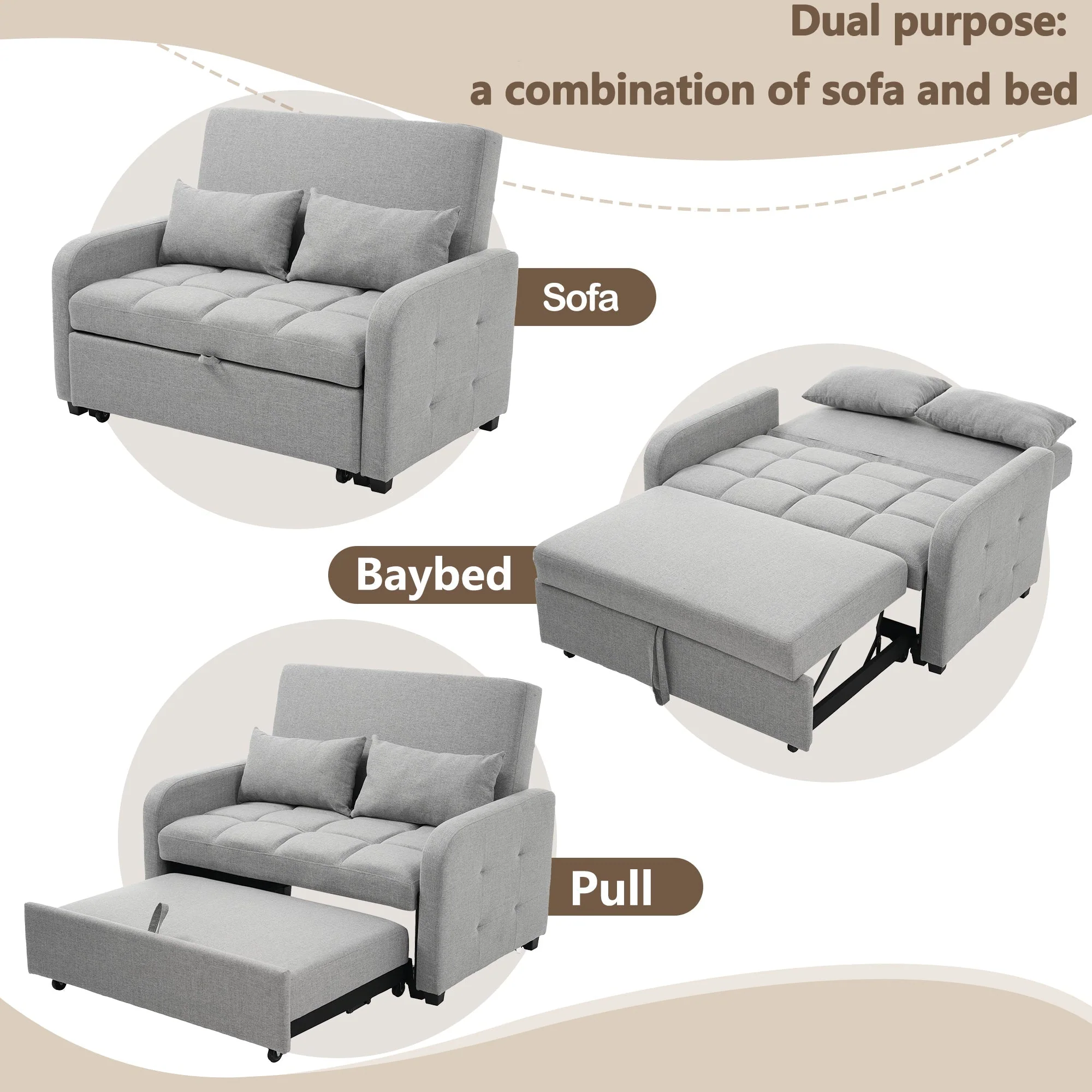 Multifunctional Folding Sofa Bed, Adjustable Backrest 180 x 127 cm Daybed, Dark Grey Linen - Image 6