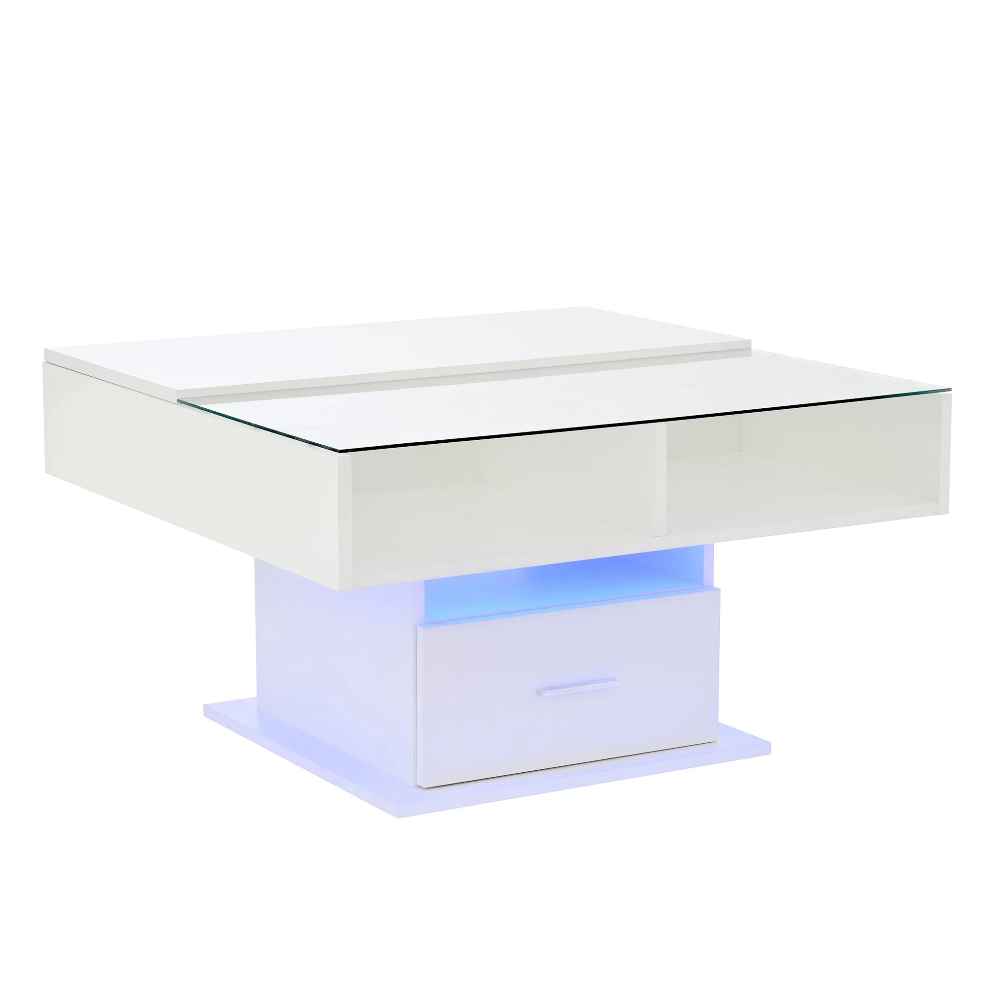Multifunctional high-gloss lift coffee table with LED lighting, adjustable height & flexible storage space, modern design - Image 12