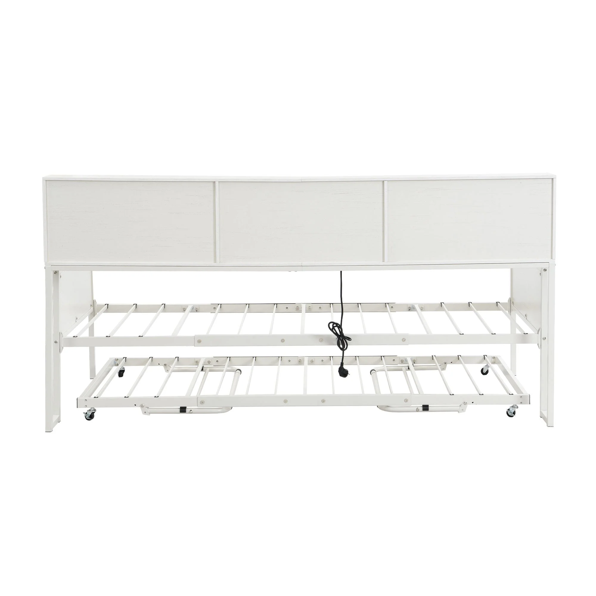 Multifunctional Iron Daybed with Storage Shelves and Pull-out Bed, White/Black Metal - Image 2