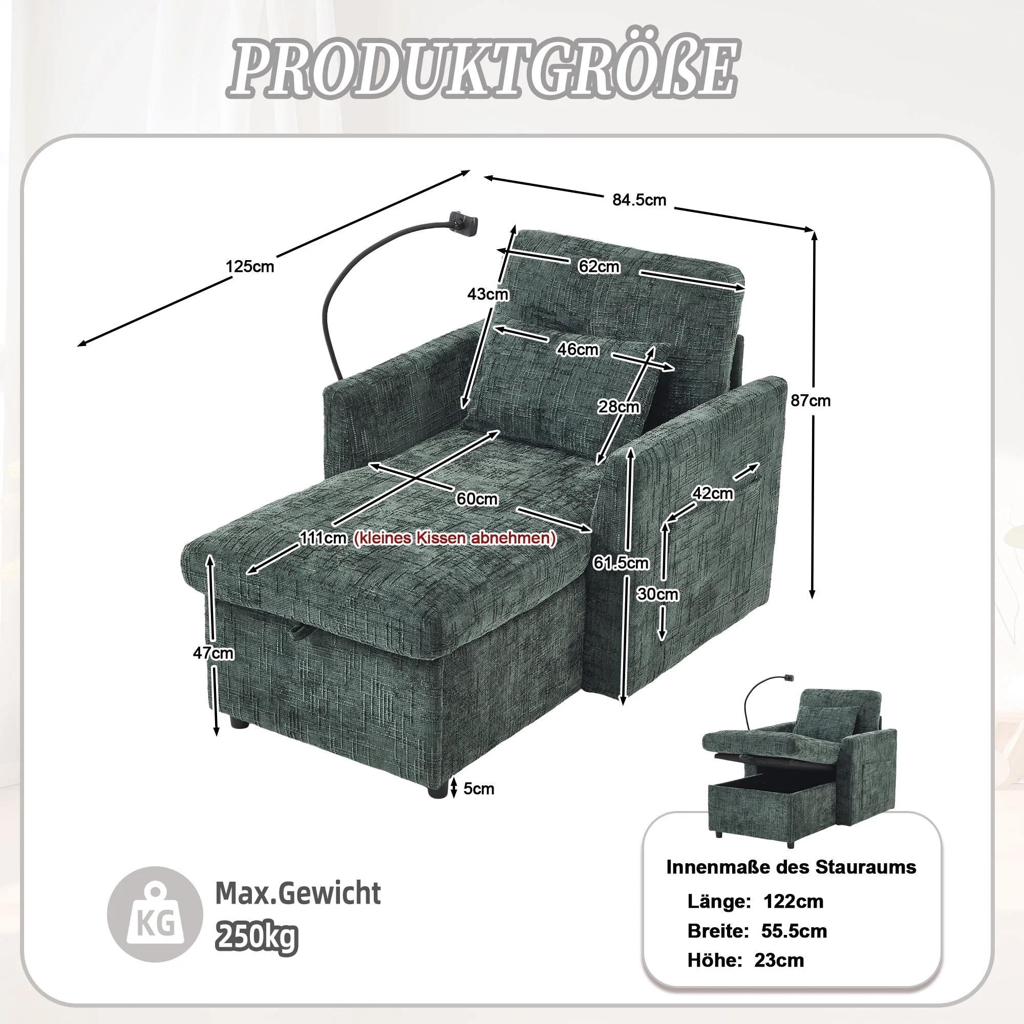 Multifunctional Lazy Sofa, Stowable Backrest with Phone Holder, Chenille - Image 6