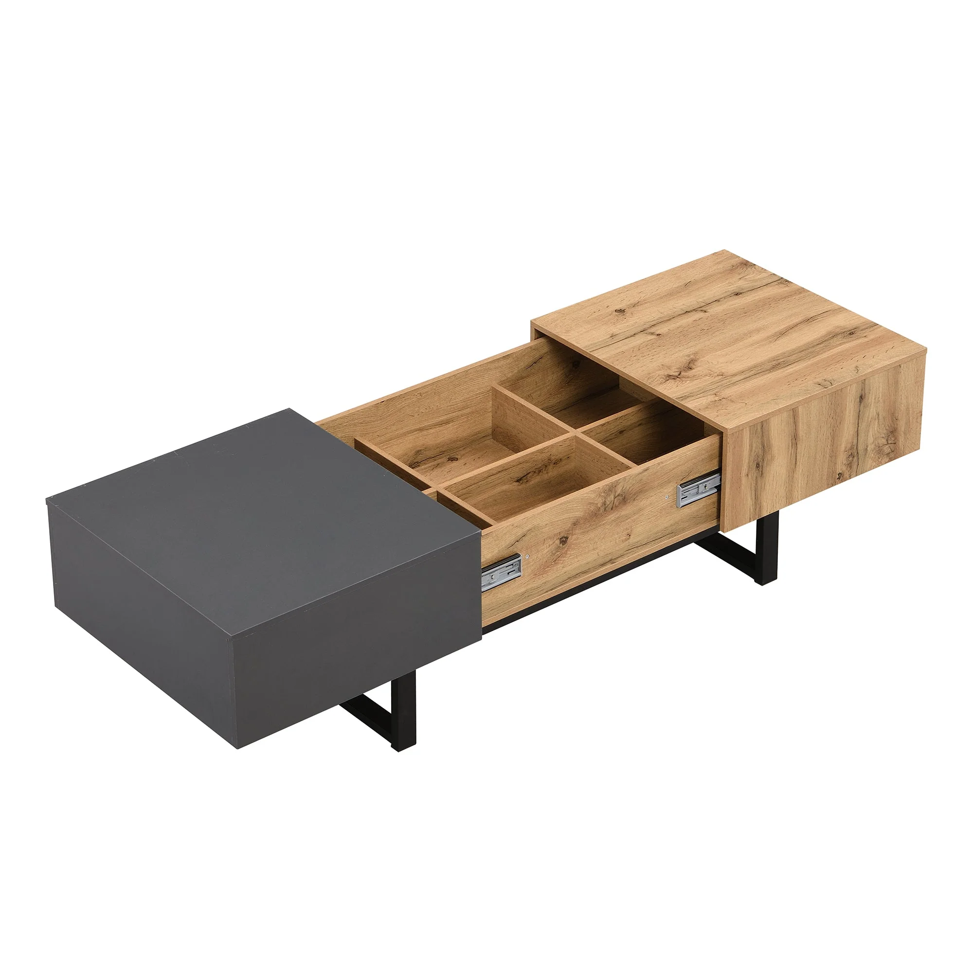 Multifunctional Modern Sliding Coffee Table with Hidden Storage, Wood and Metal - Image 11
