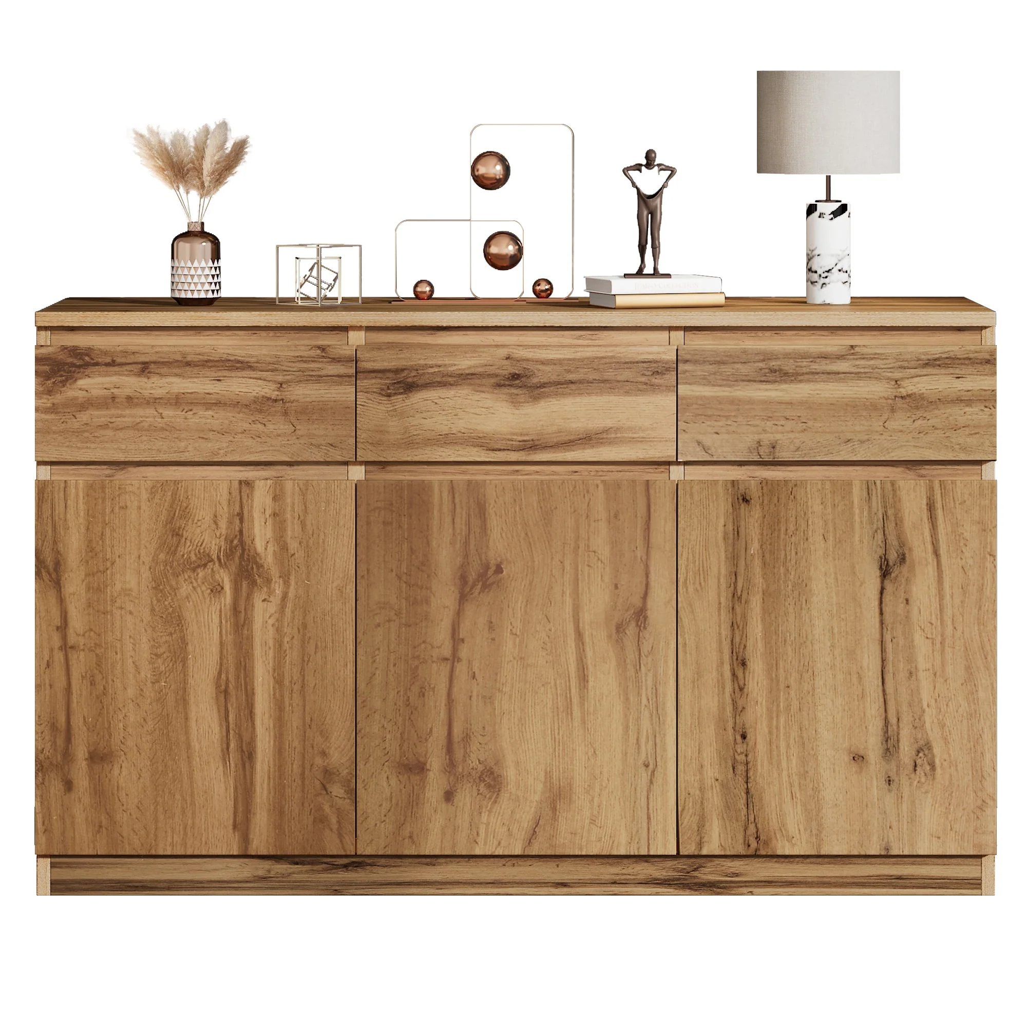 Multifunctional Sideboard 3 Doors 3 Drawers 135x40x81cm - Authentic Wood Look - Image 9