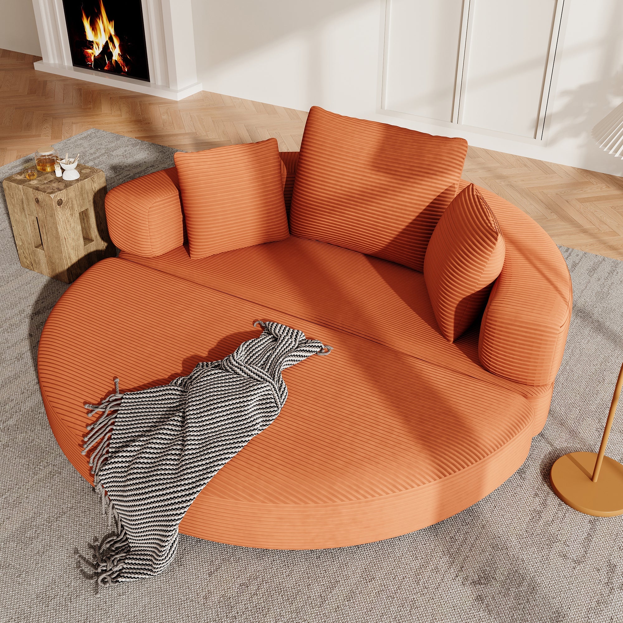 Multifunctional Sofa Bed, Fold-Out Modular Oval Bed, Corduroy
