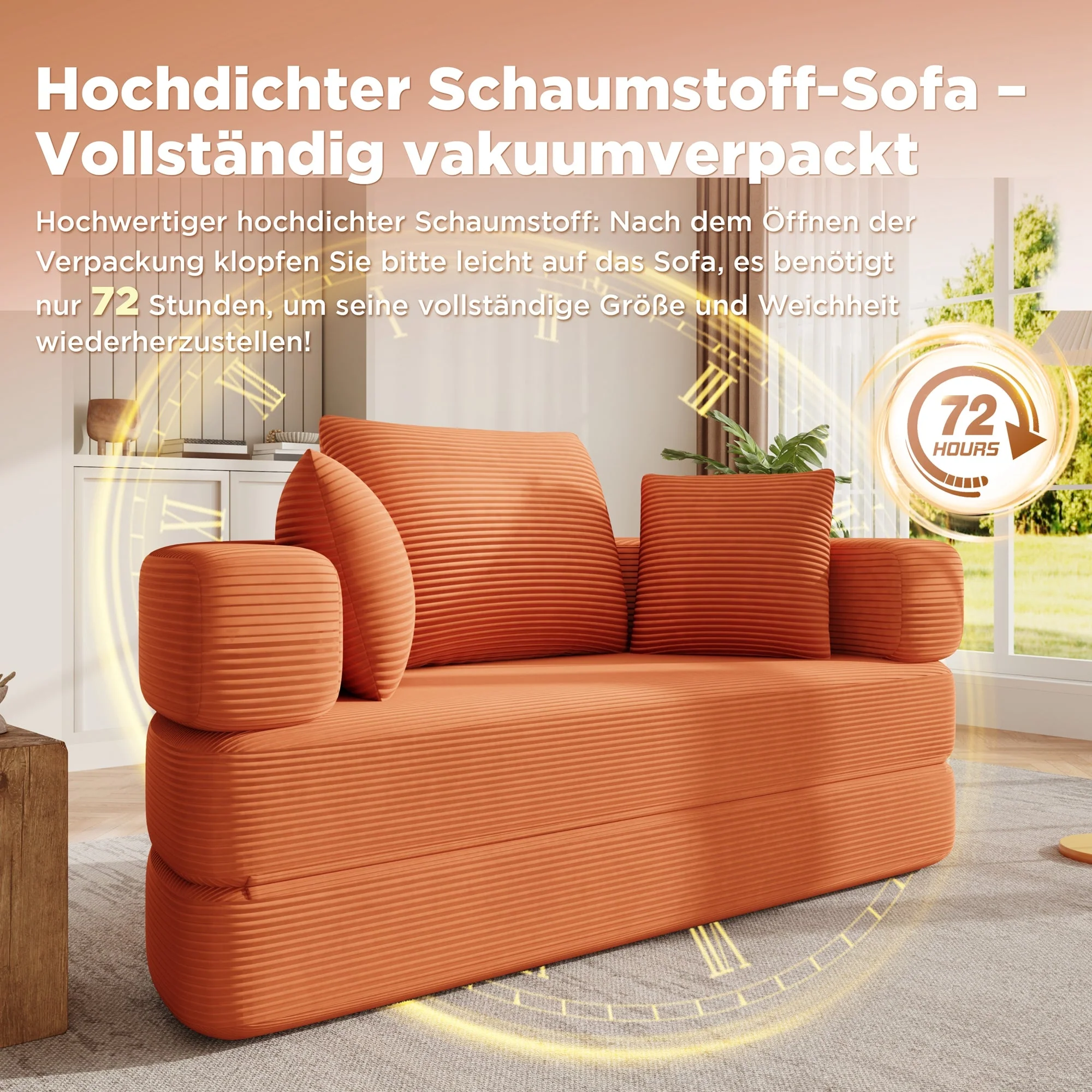 Multifunctional Sofa Bed, Fold-Out Modular Oval Bed, Corduroy - Image 6