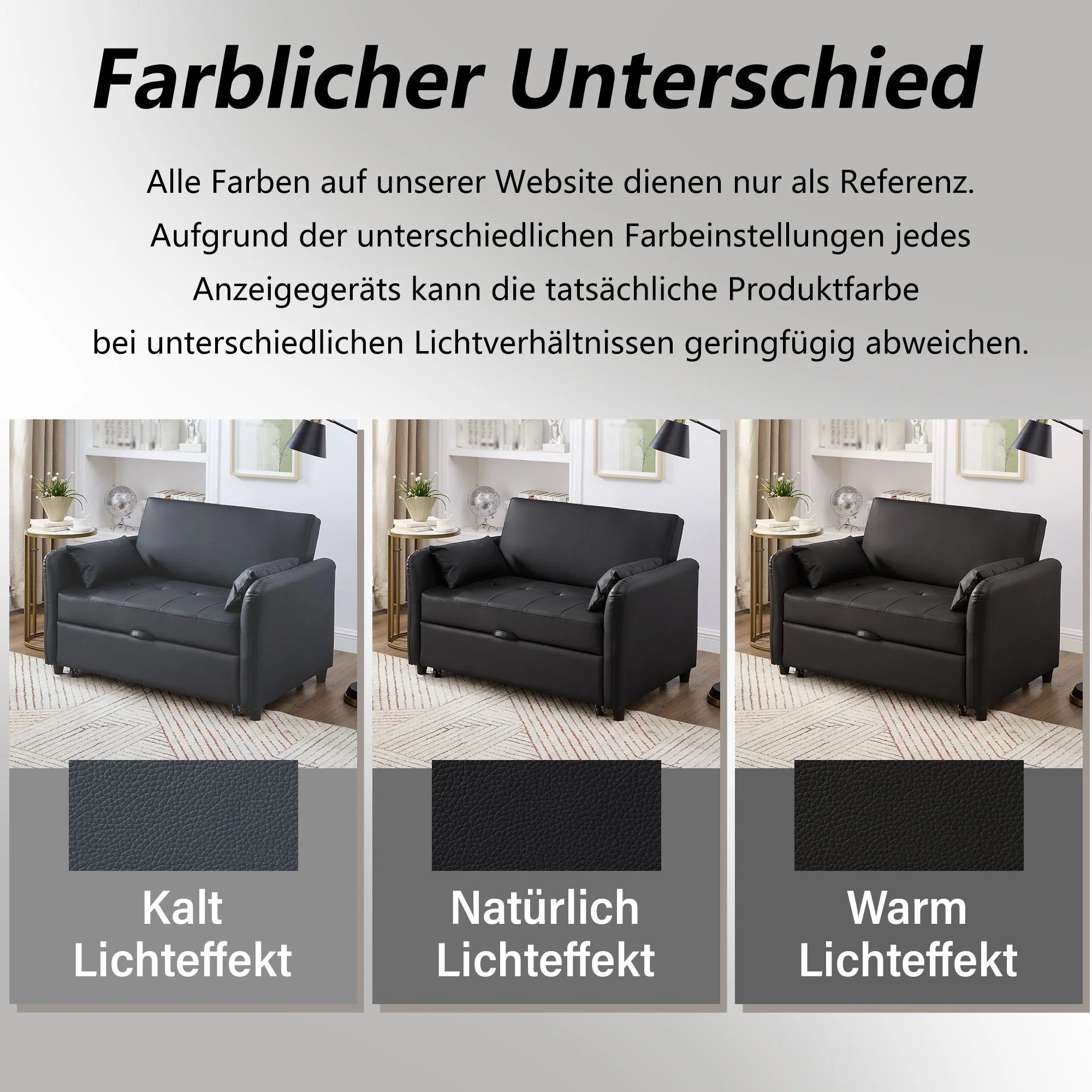 Multifunctional Sofa Bed Two-Seater Pull-Out, 3-Position Adjustable Backrest, Water-Repellent PU Material - Image 4