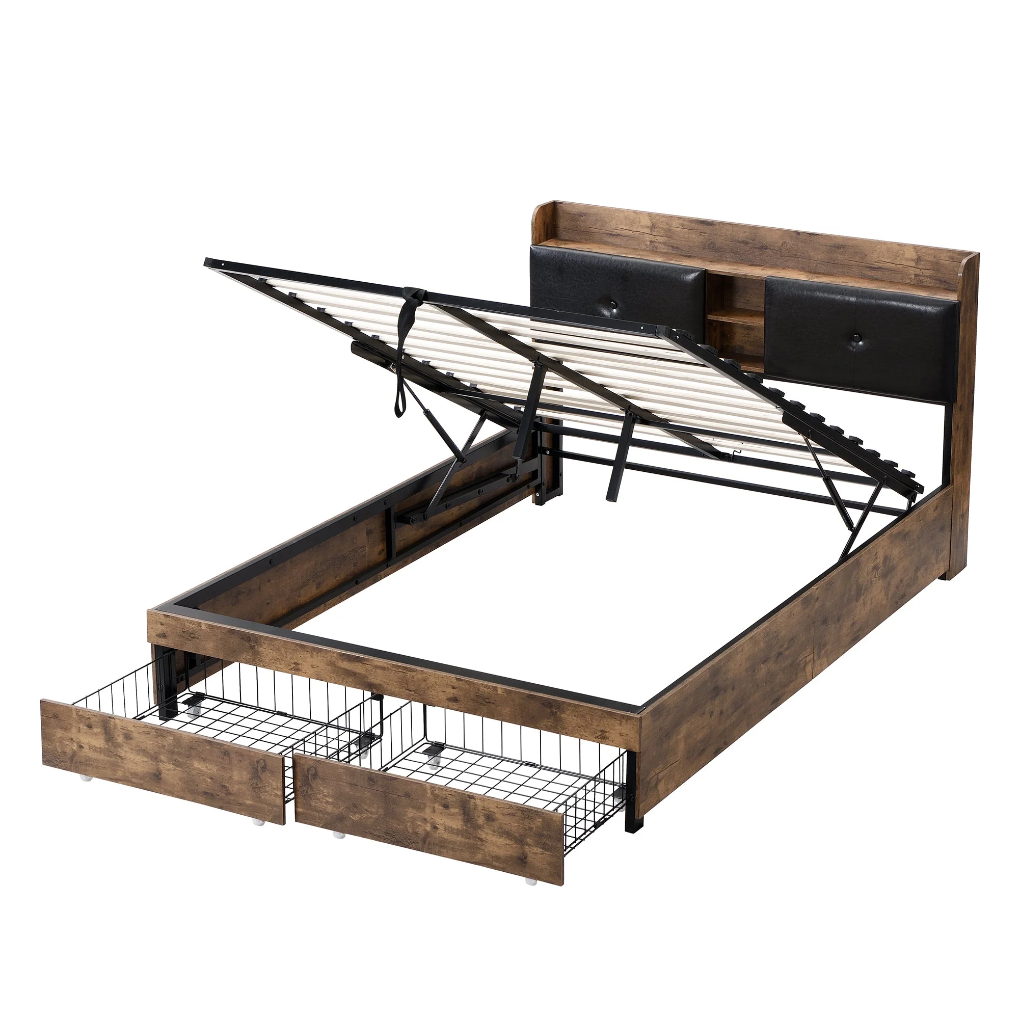 N634P199603A Storage Headboard Bed with 2 Drawers, Wood Grain Finish - Image 2