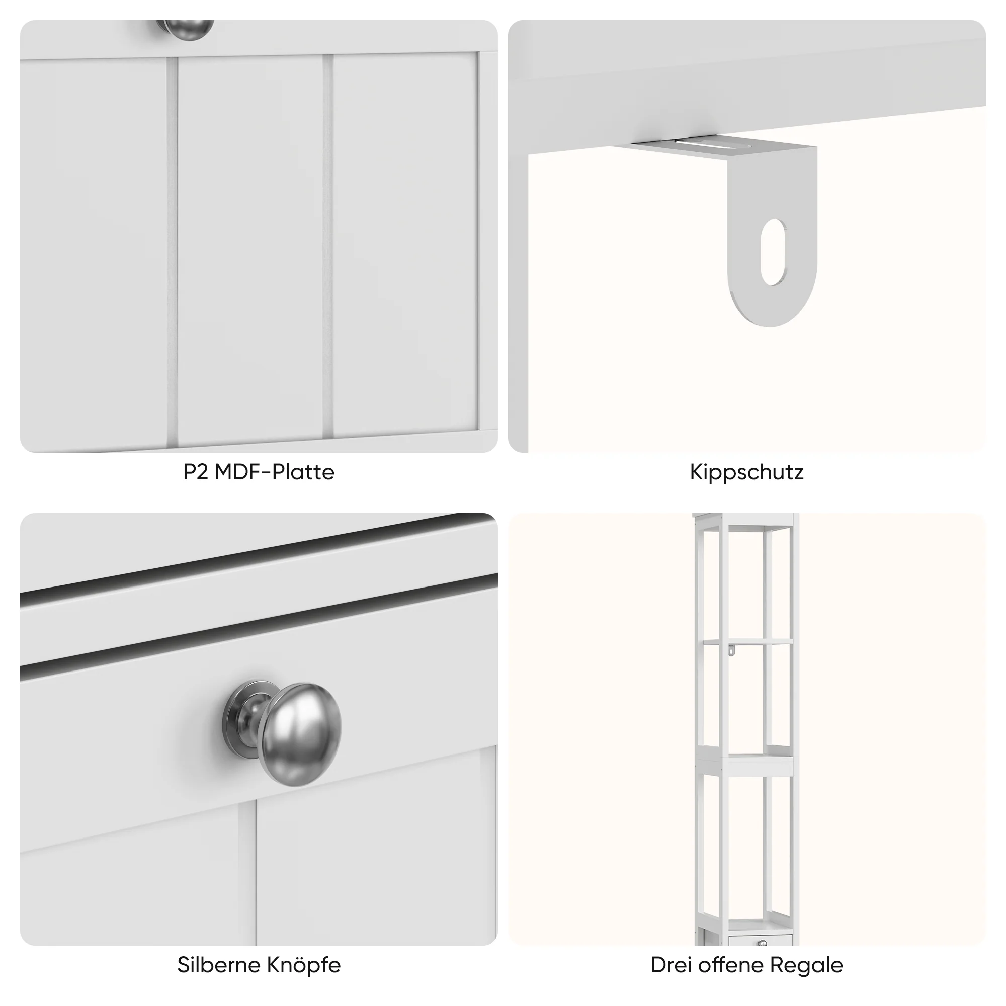 Narrow Tall Cabinet, Freestanding with 2 Drawers and 3 Shelves, White - Image 5