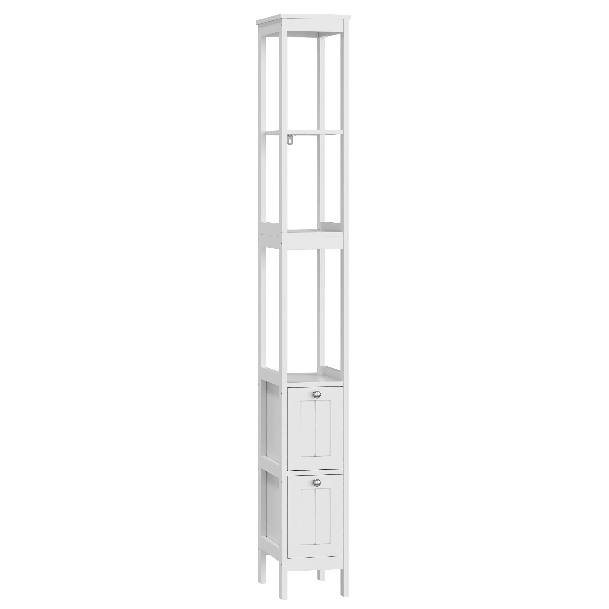 Narrow Tall Cabinet, Freestanding with 2 Drawers and 3 Shelves, White - Image 8