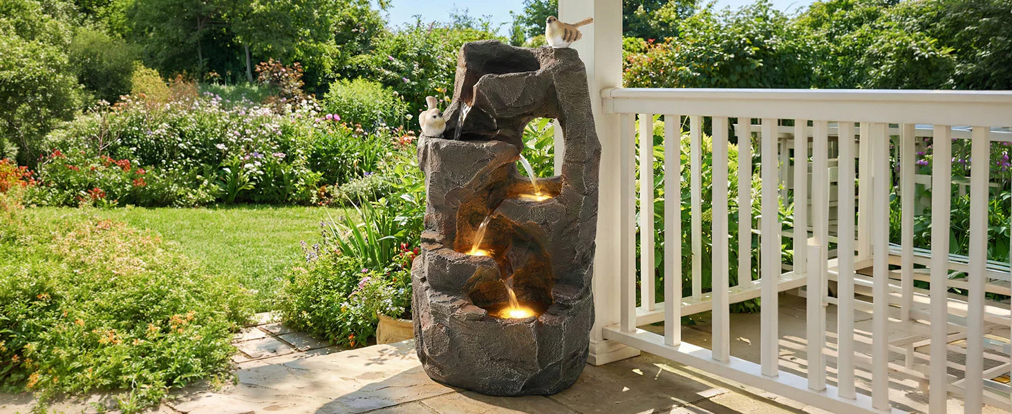 Natural Zen LED Outdoor Fountain for Garden and Terrace, 47 cm, Stone Grey - Image 4