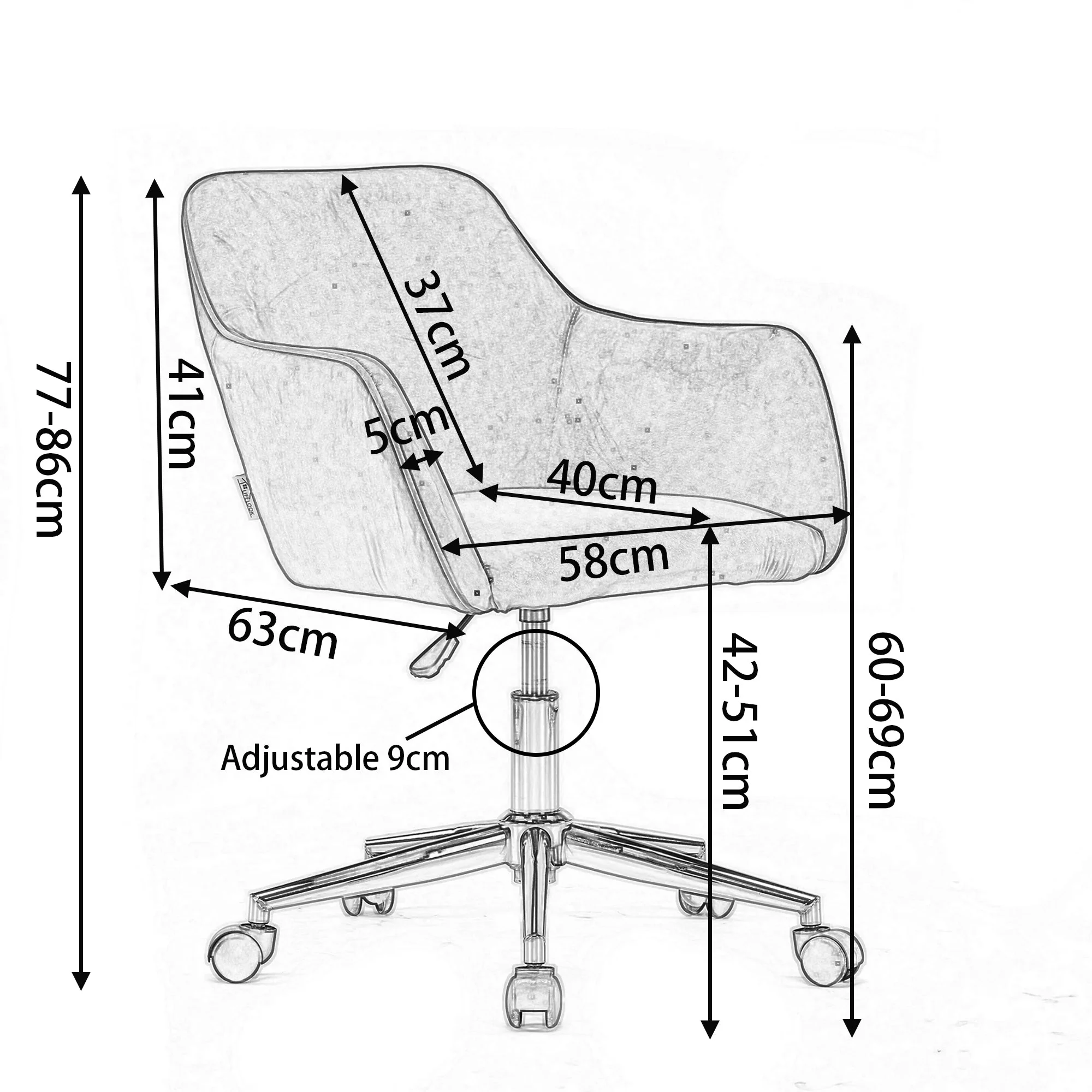 New Teddy Fabric Material Home Office Chair: Adjustable Height, Swivel, Gold Legs, Green - Image 2