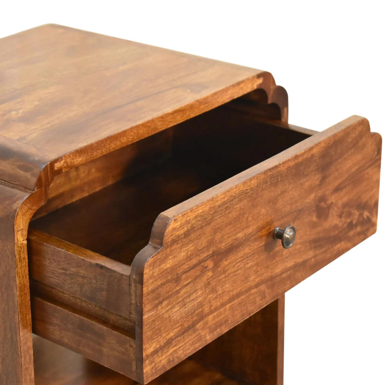 Newton Bedside, 1 Drawer Open Shelf, Solid Wood Dark Brown - Image 2