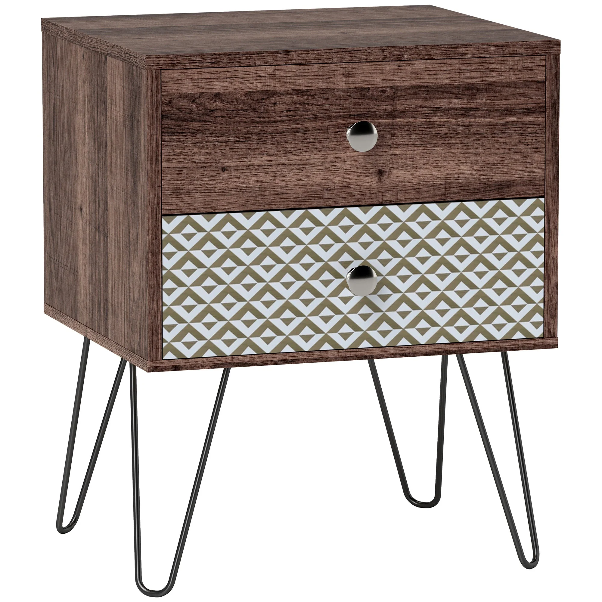 Nightstand 2-Drawer Bedside Table Rustic Brown - Image 2