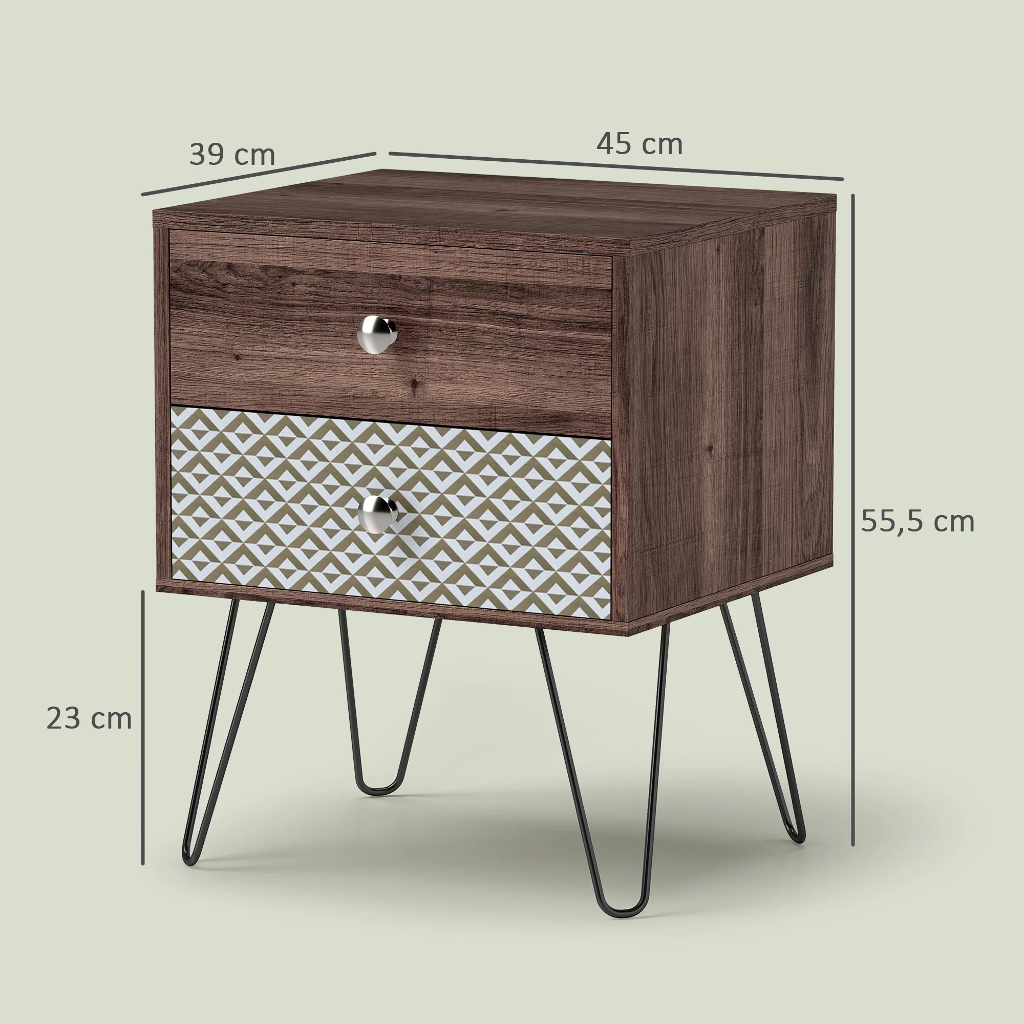 Nightstand 2-Drawer Bedside Table Rustic Brown - Image 3