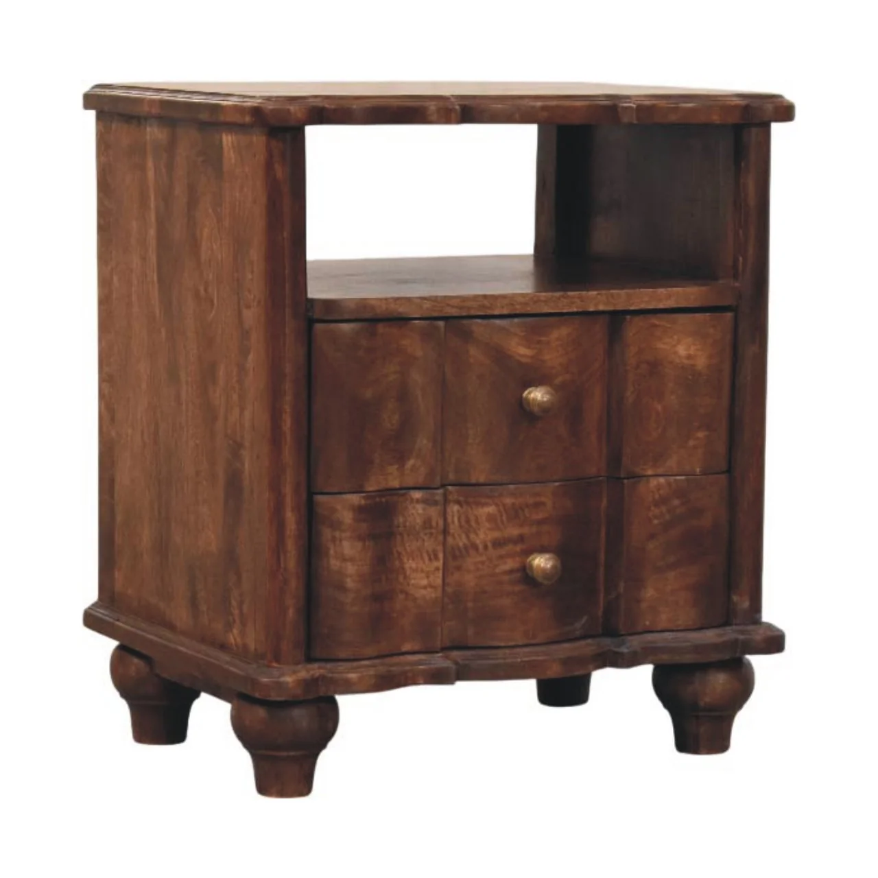 Nightstand 2-Drawer with Open Shelf, Solid Wood Brown - Image 2
