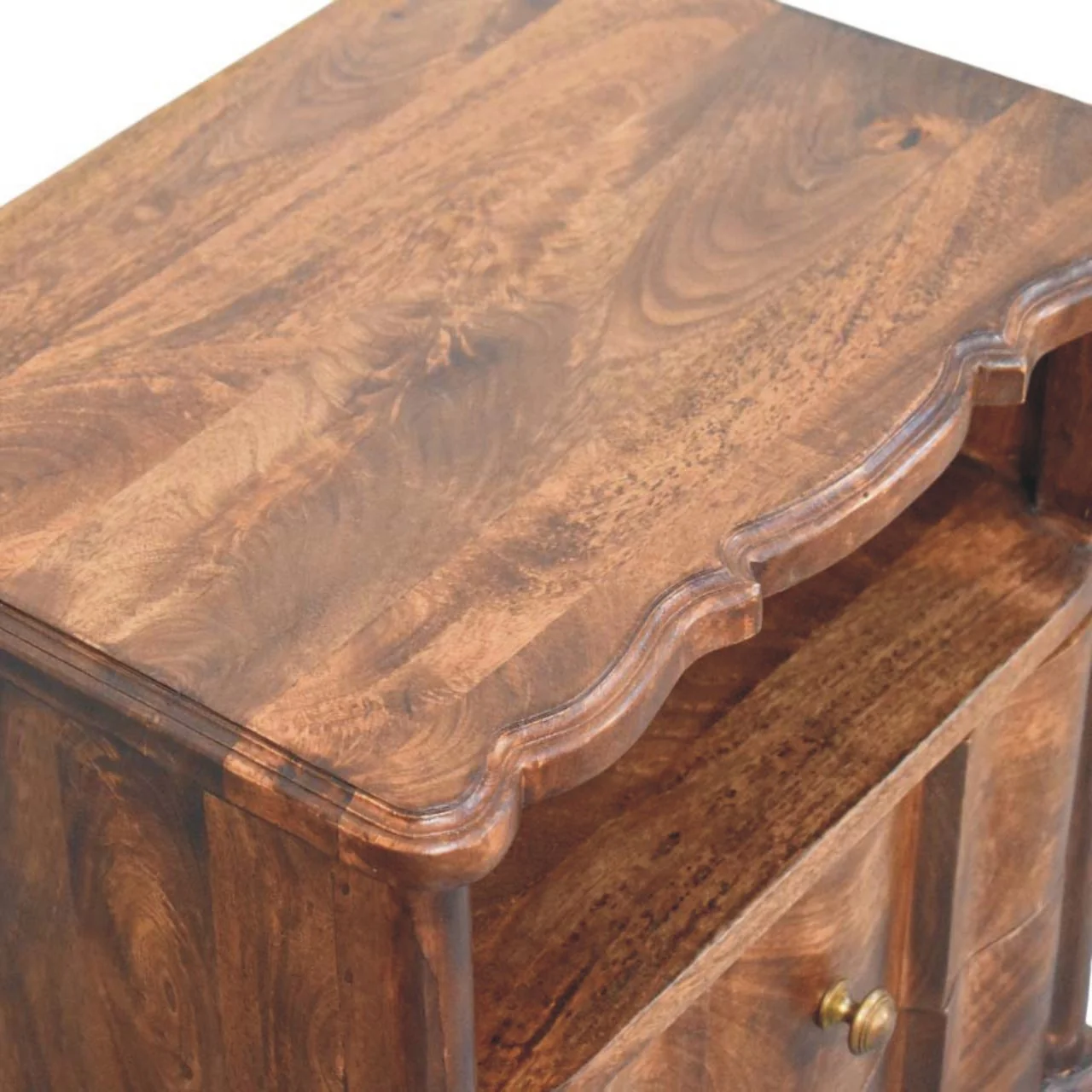 Nightstand 2-Drawer with Open Shelf, Solid Wood Brown - Image 7