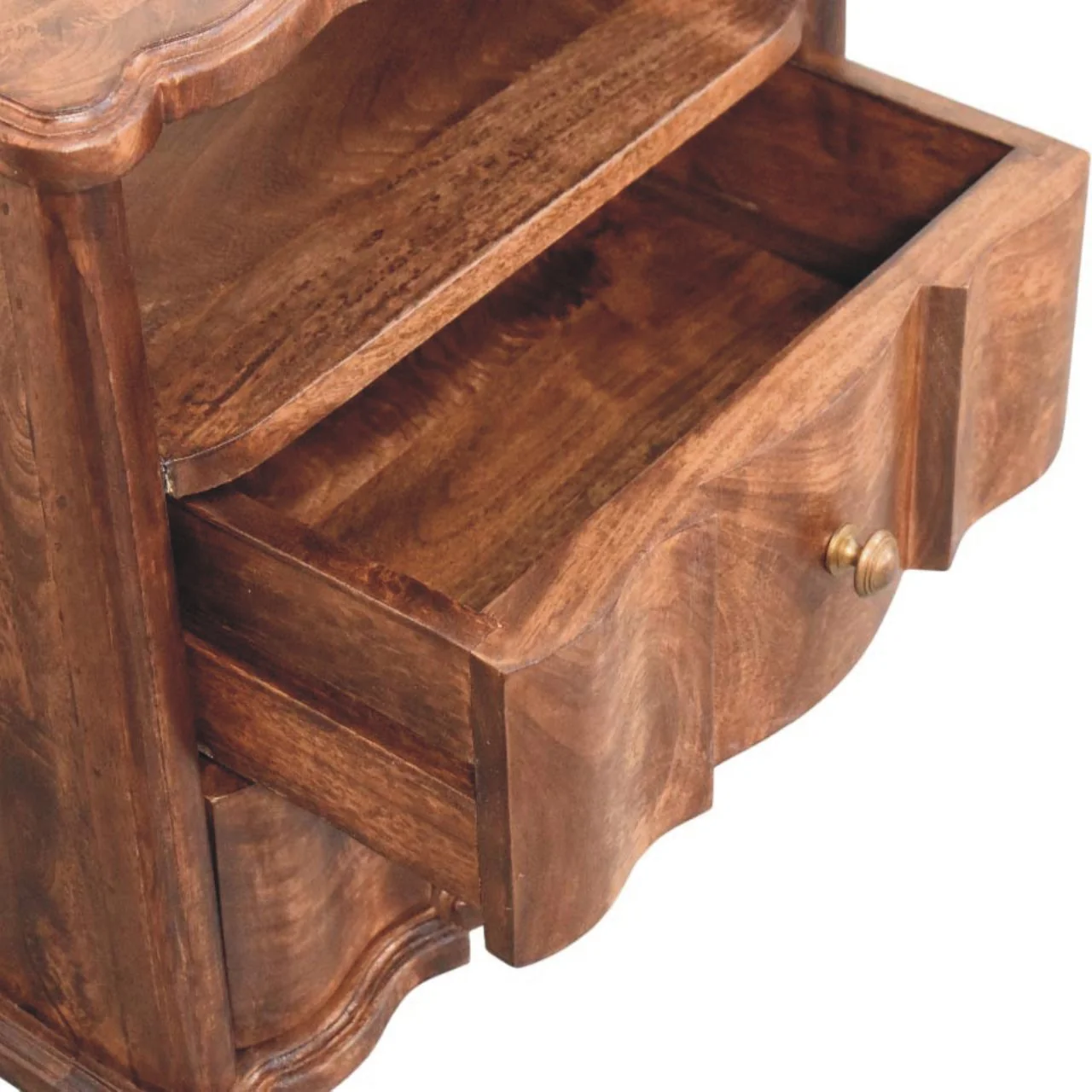 Nightstand 2-Drawer with Open Shelf, Solid Wood Brown - Image 8