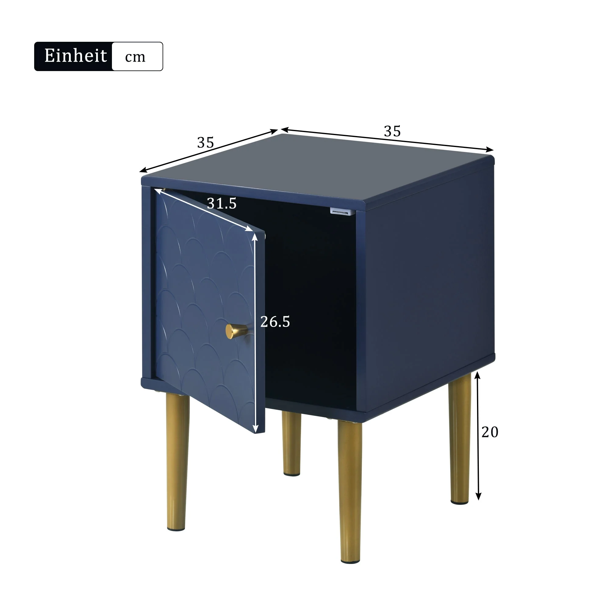 Nightstand Side Table H50/W35/D35 cm, Navy Blue - Image 2
