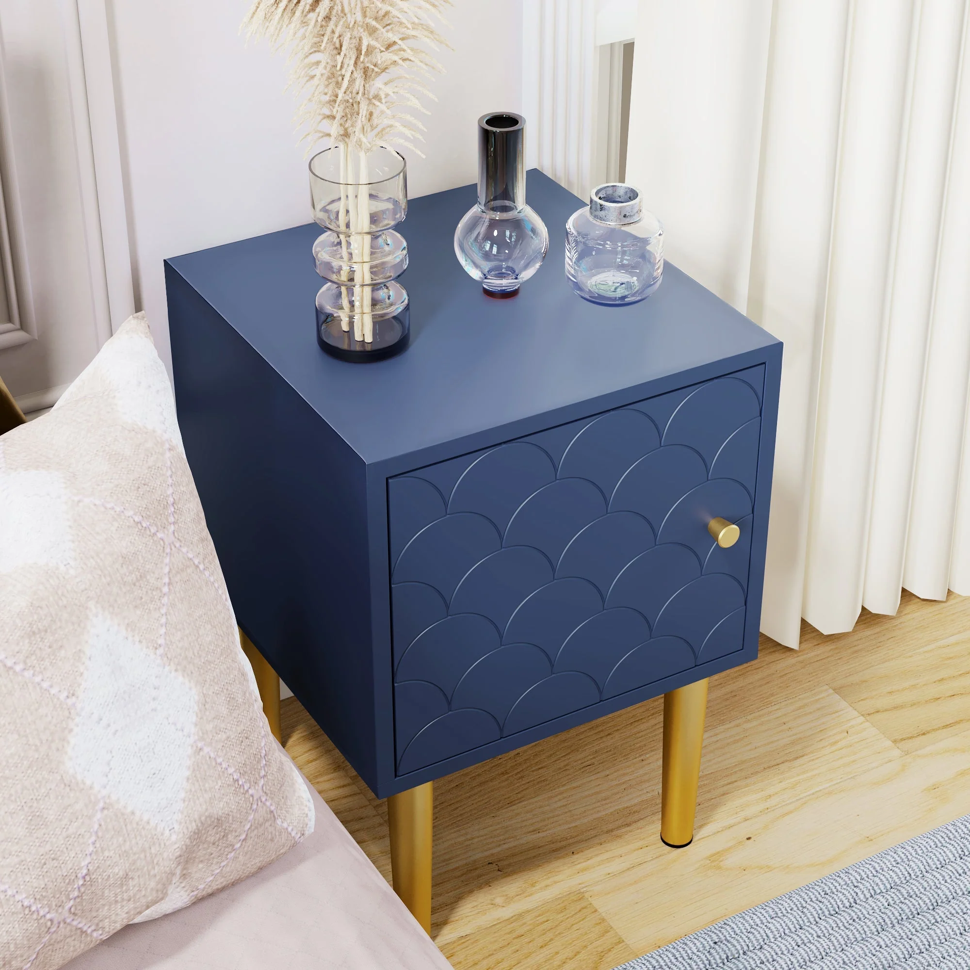 Nightstand Side Table H50/W35/D35 cm, Navy Blue - Image 7