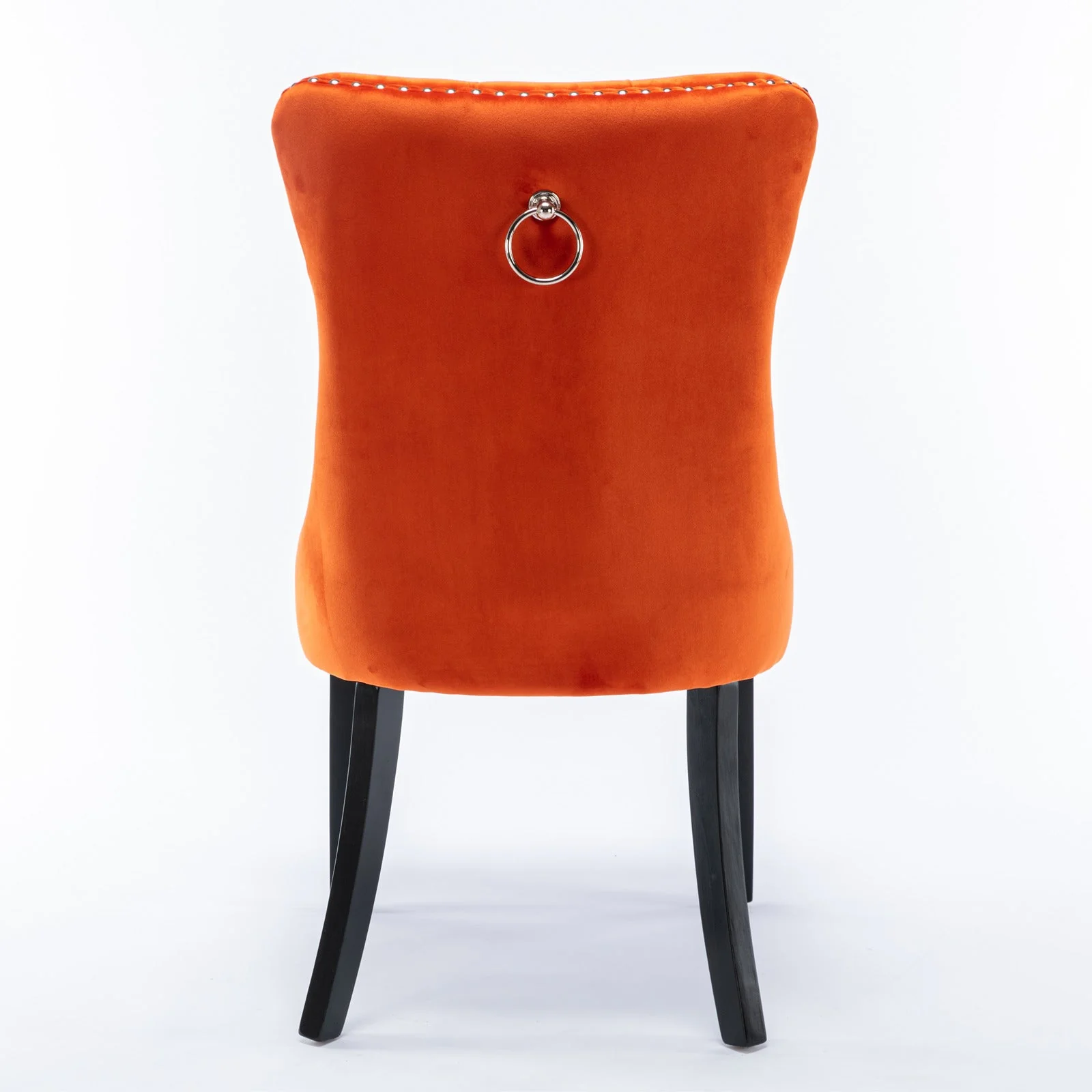 Nikki Collection Dining Chair Tufted Velvet Upholstered Solid Wood Legs 2-Pcs Set Orange - Image 6