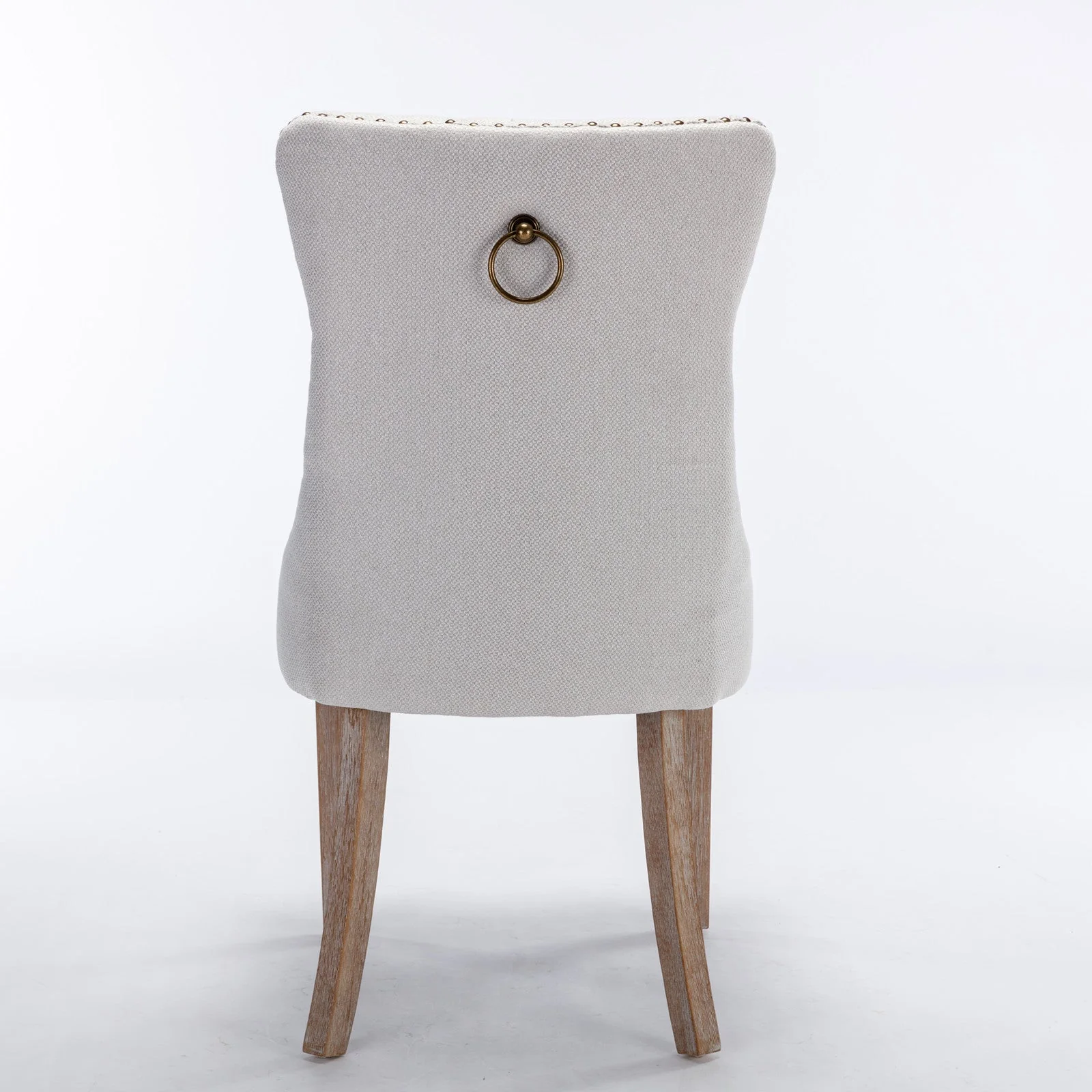 Nikki Collection Tufted Linen Dining Chair Nailhead Trim Wood Legs 2-Pcs Set - Beige - Clearance - Image 6