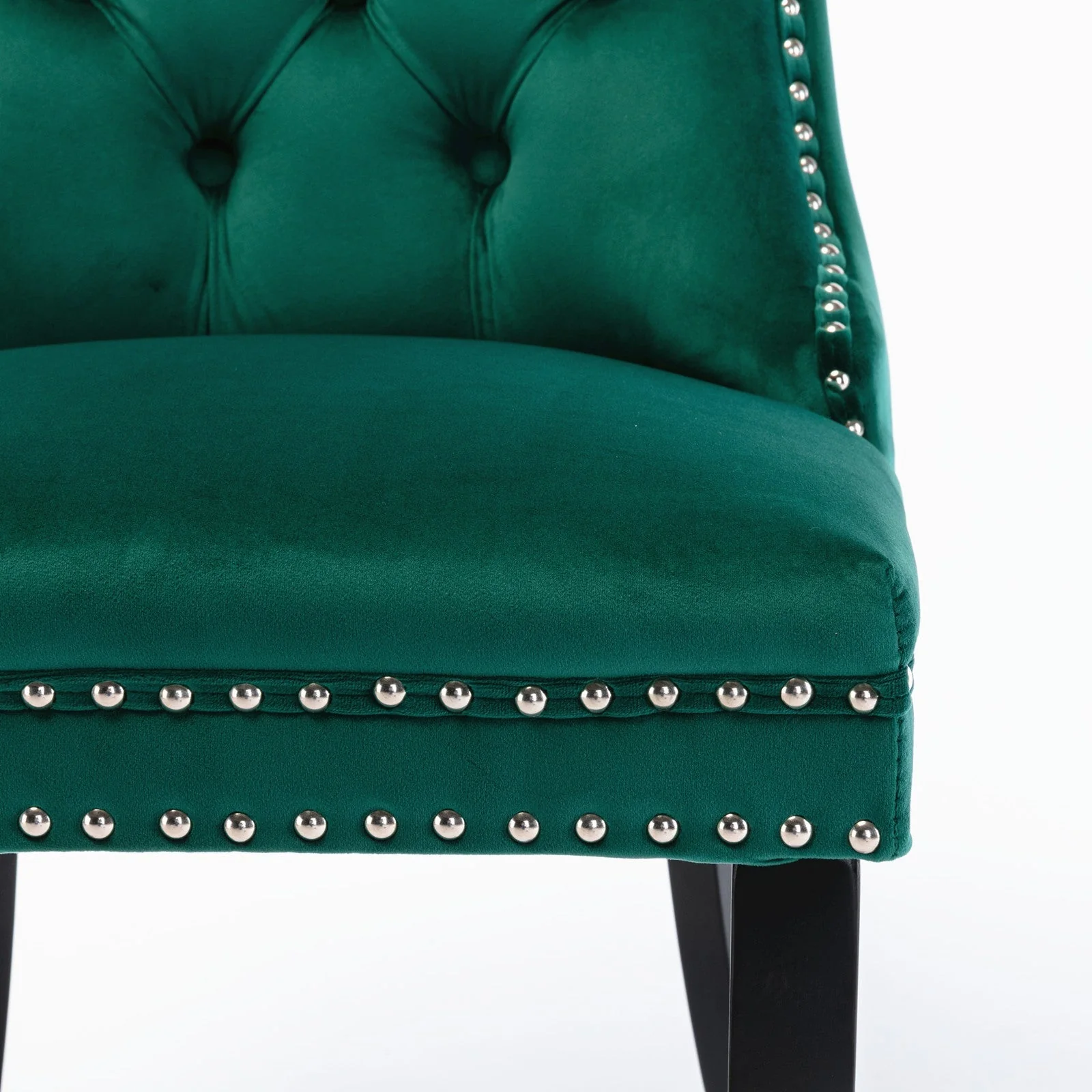 Nikki Collection Tufted Upholstered Dining Chair Wood Legs Nailhead Trim Set of 2 - Green Velvet - Image 9