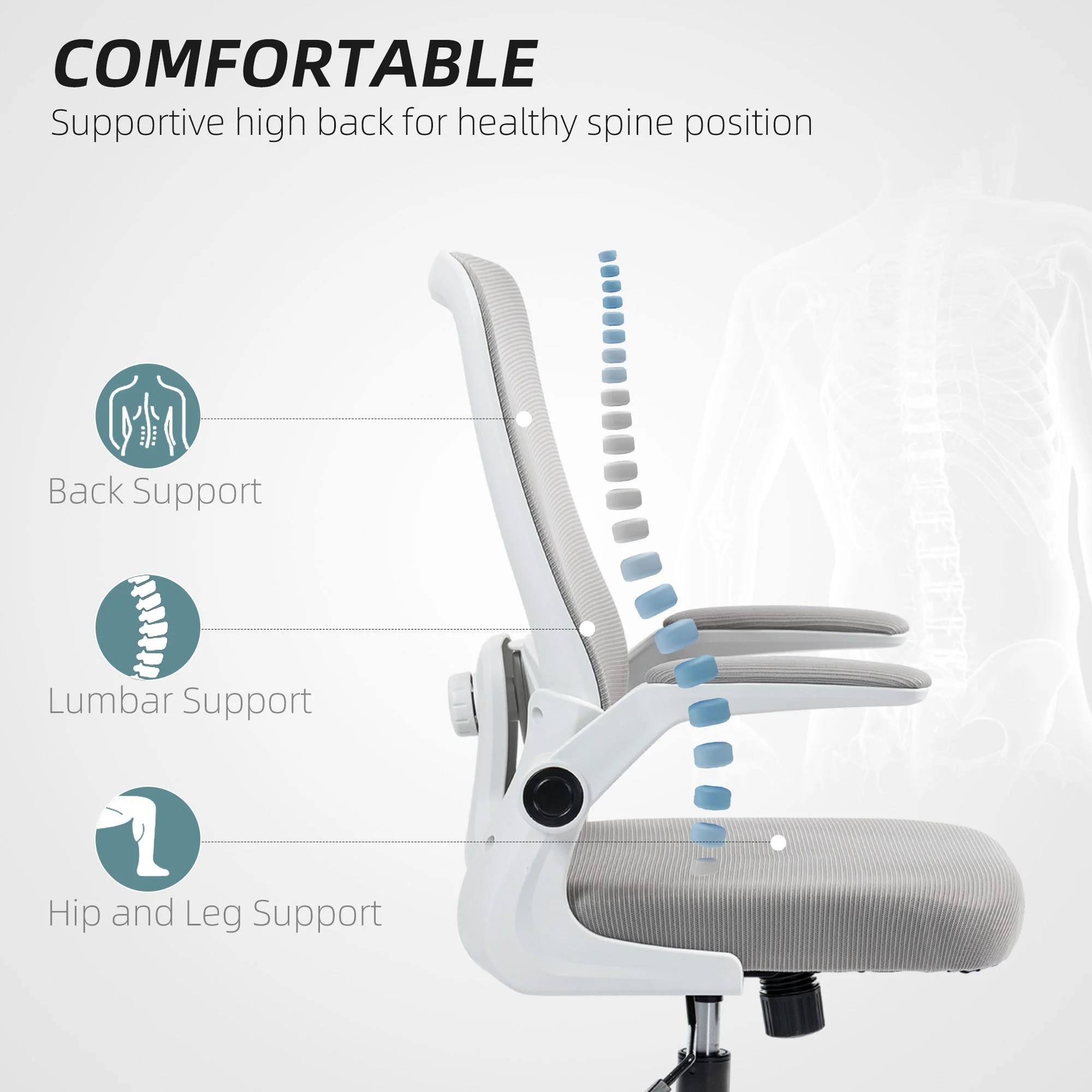 Office Chair Adjustable Mesh Back - Grey - Image 4