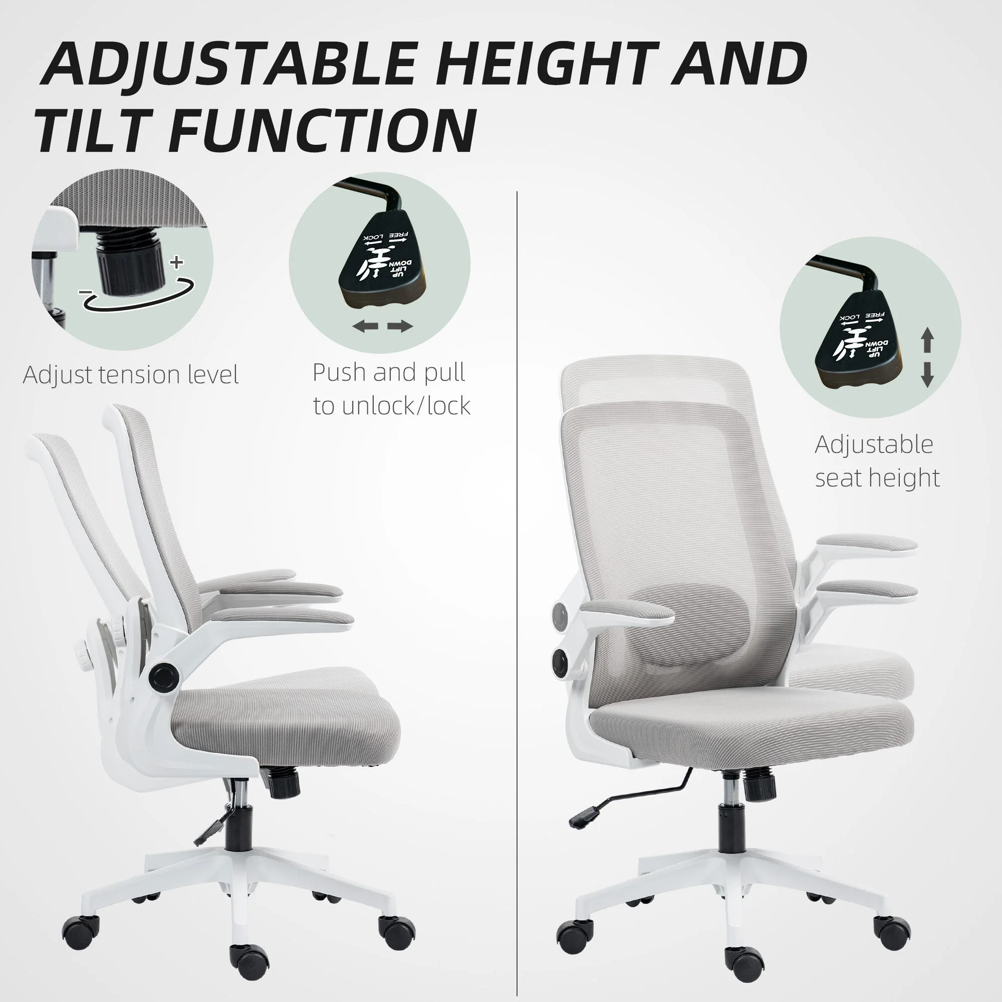 Office Chair Adjustable Mesh Back - Grey - Image 7
