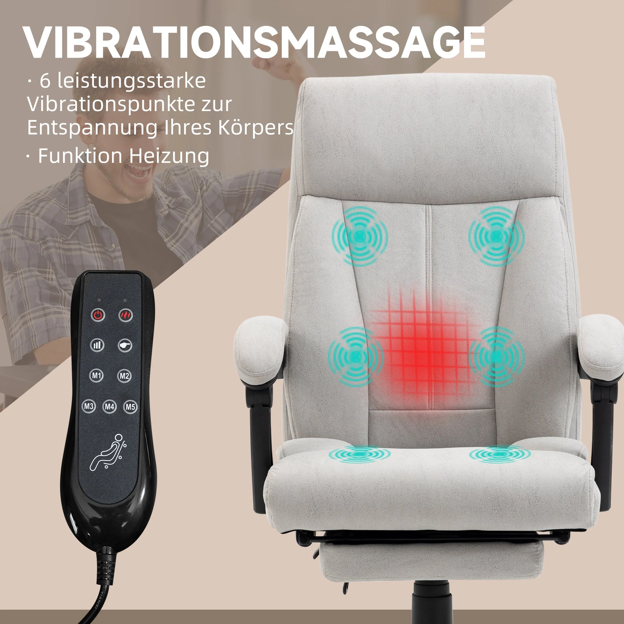 Office Chair, Ergonomic Executive Massage Function Footrest, Light Grey - Clearance - Image 4