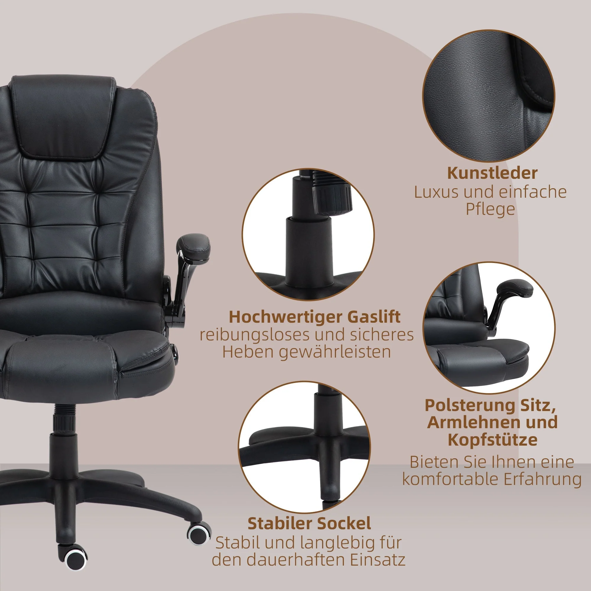 Office Chair, Ergonomic Executive Rocking Swivel with Fold-Up Armrests, Faux Leather Black - Image 7