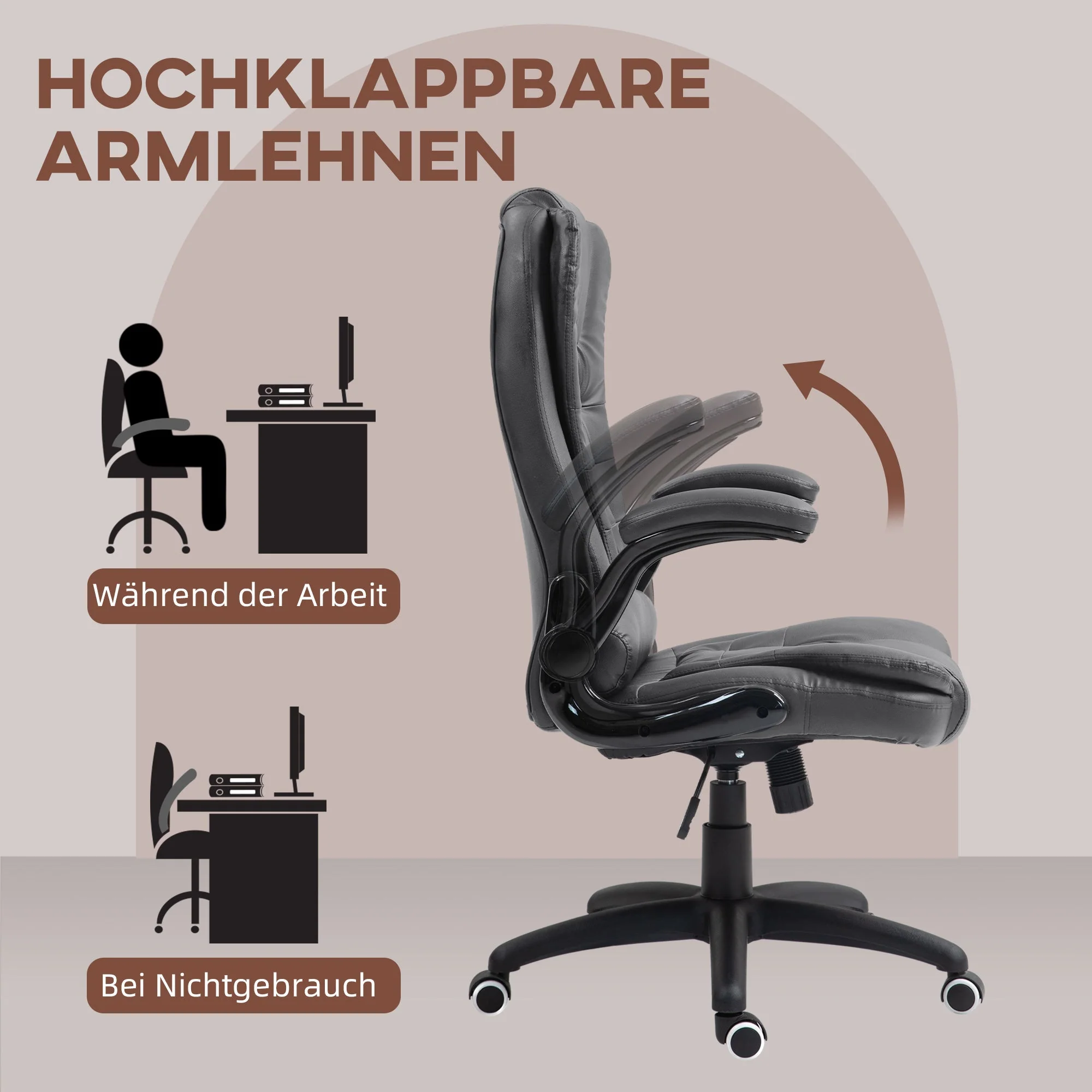 Office Chair, Ergonomic Executive with Rocking Function, Faux Leather, Dark Grey - Image 4