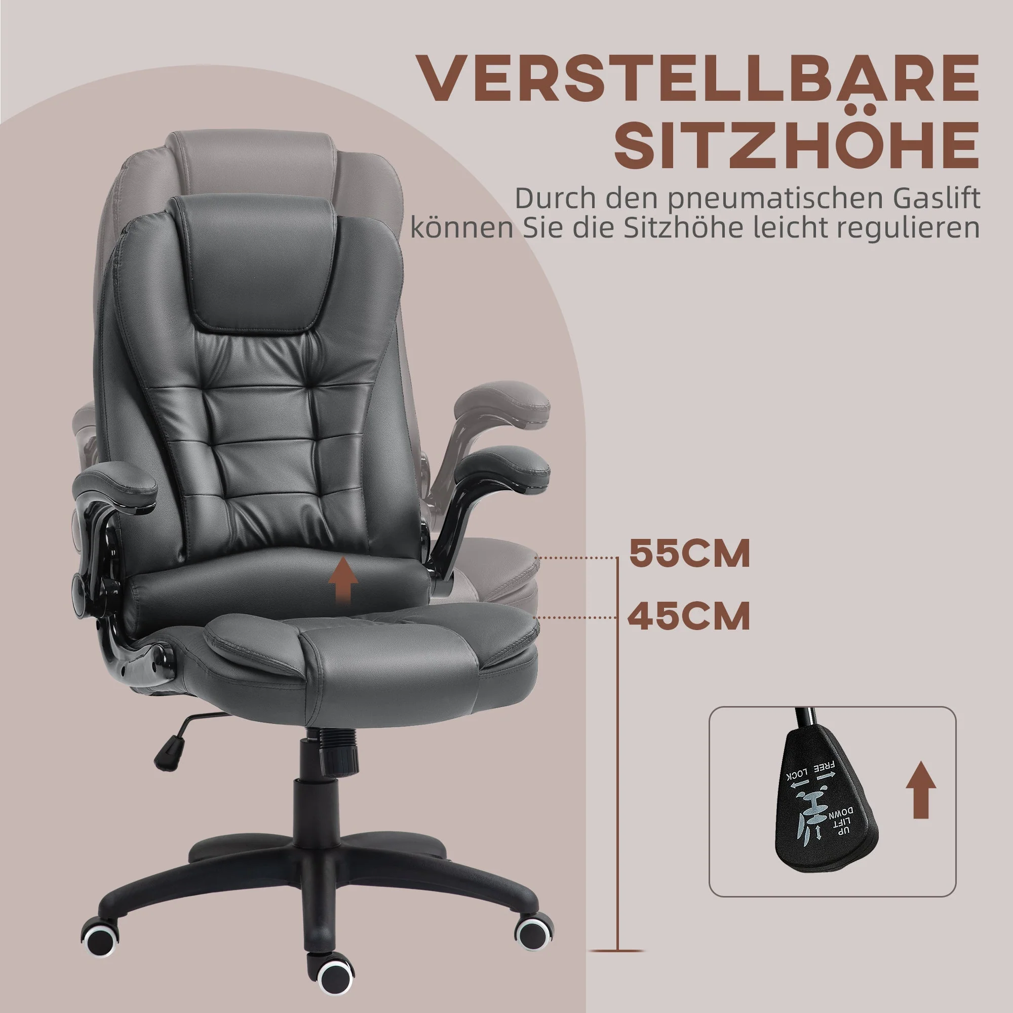 Office Chair, Ergonomic Executive with Rocking Function, Faux Leather, Dark Grey - Image 6