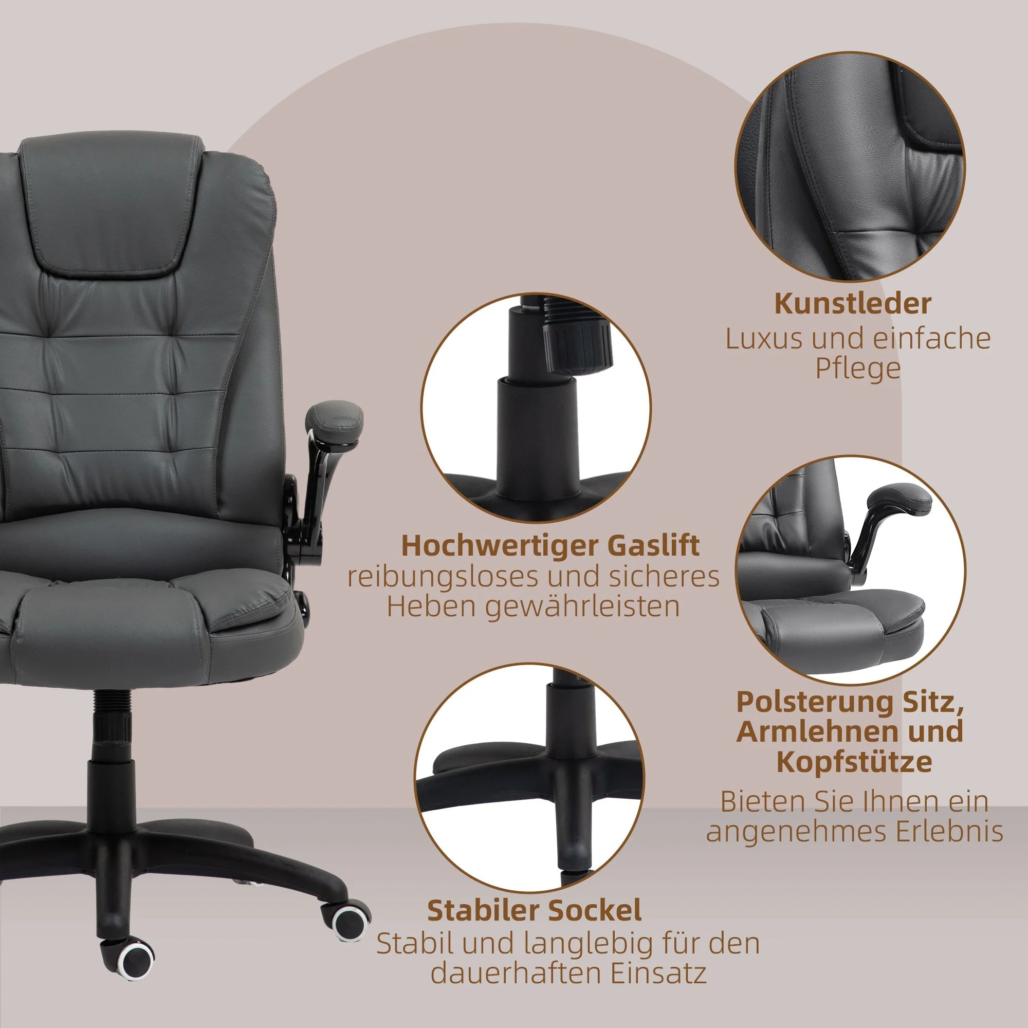 Office Chair, Ergonomic Executive with Rocking Function, Faux Leather, Dark Grey - Image 7