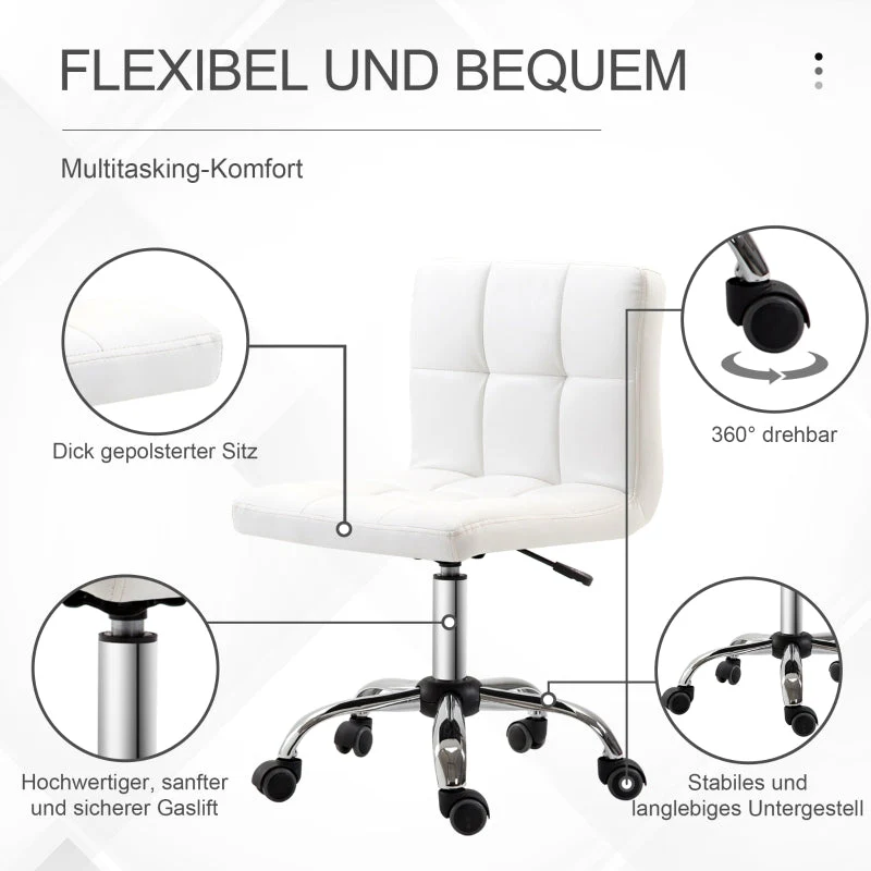 Office Chair, Ergonomic Height-Adjustable Swivel Chair, Faux Leather, White - Image 5