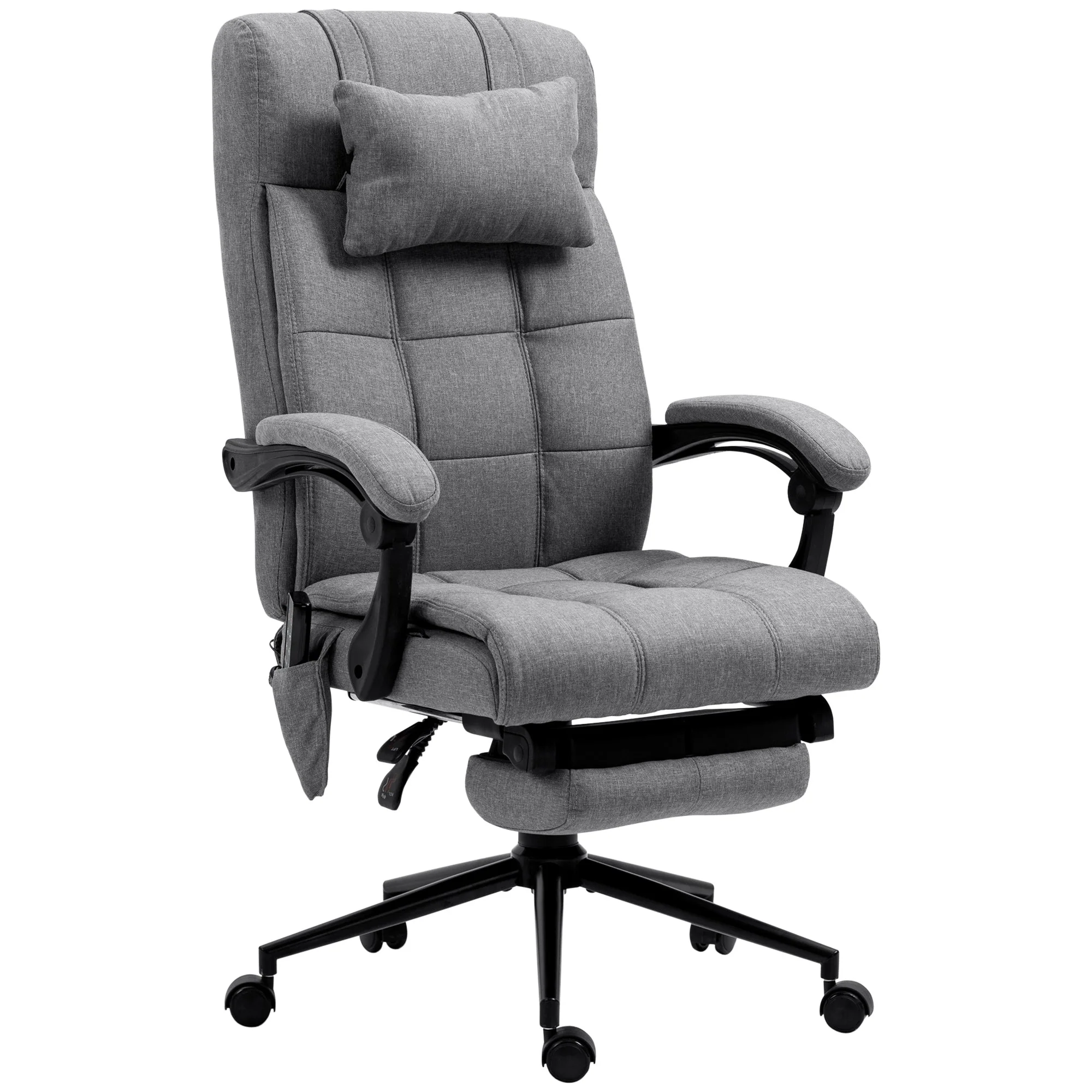 Office Chair, Ergonomic Massage Lumbar Heating Footrest Headrest Adjustable, Polyester Grey