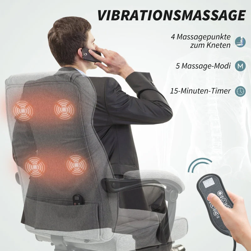 Office Chair, Ergonomic Massage Reclining Footrest, Grey Linen Look - Image 4