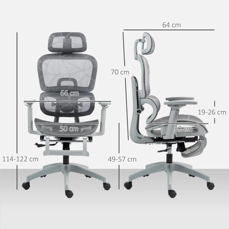 Office Chair, Ergonomic Mesh Desk Chair, Adjustable, Grey - Image 3
